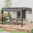 Outsunny 3 x 4m Lean To Steel Pergola, with Moving Fabric Canopy - Dark Grey - anydaydirect