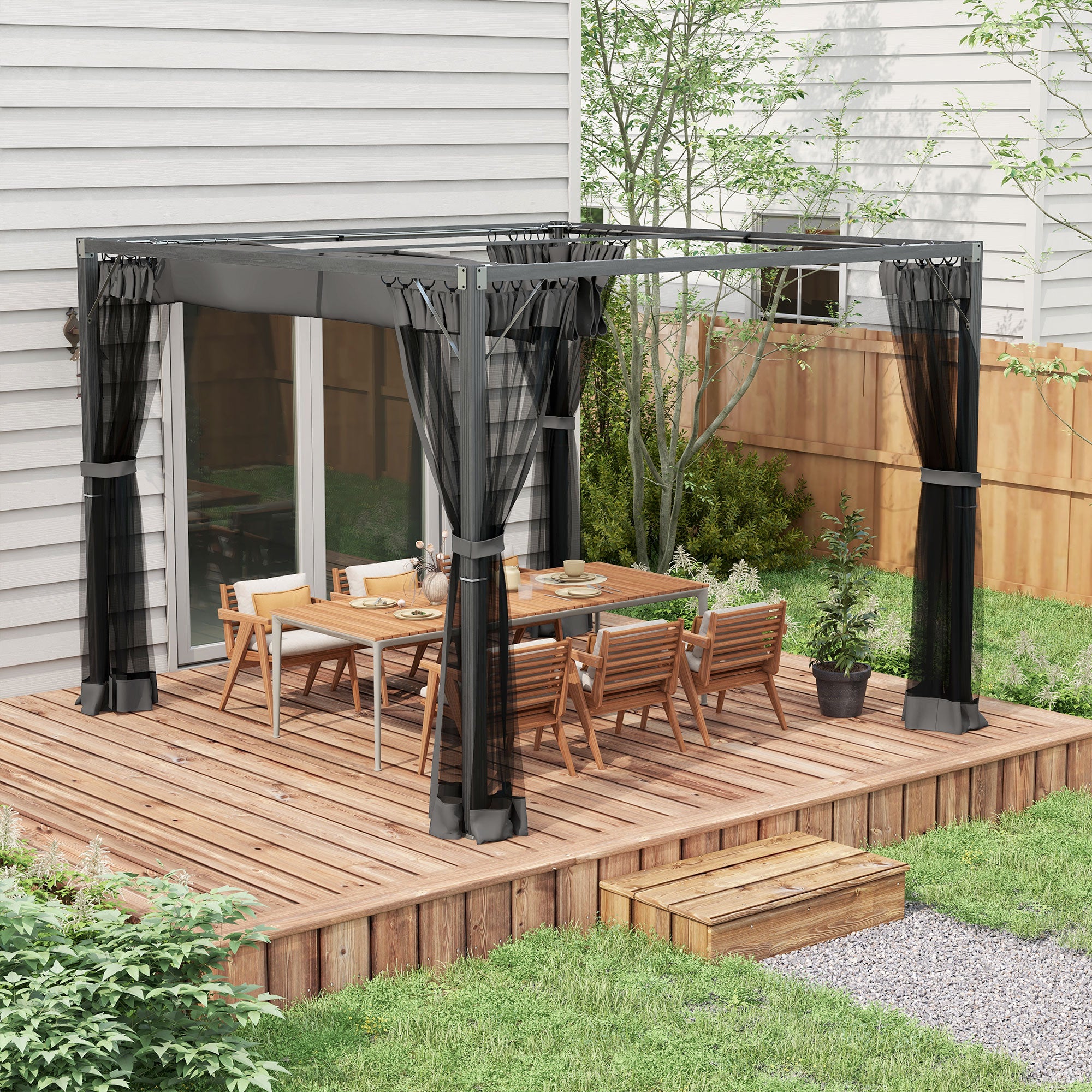 Outsunny 3 x 3m Aluminium Frame Pergola, with Retractable Roof - Dark Grey - anydaydirect