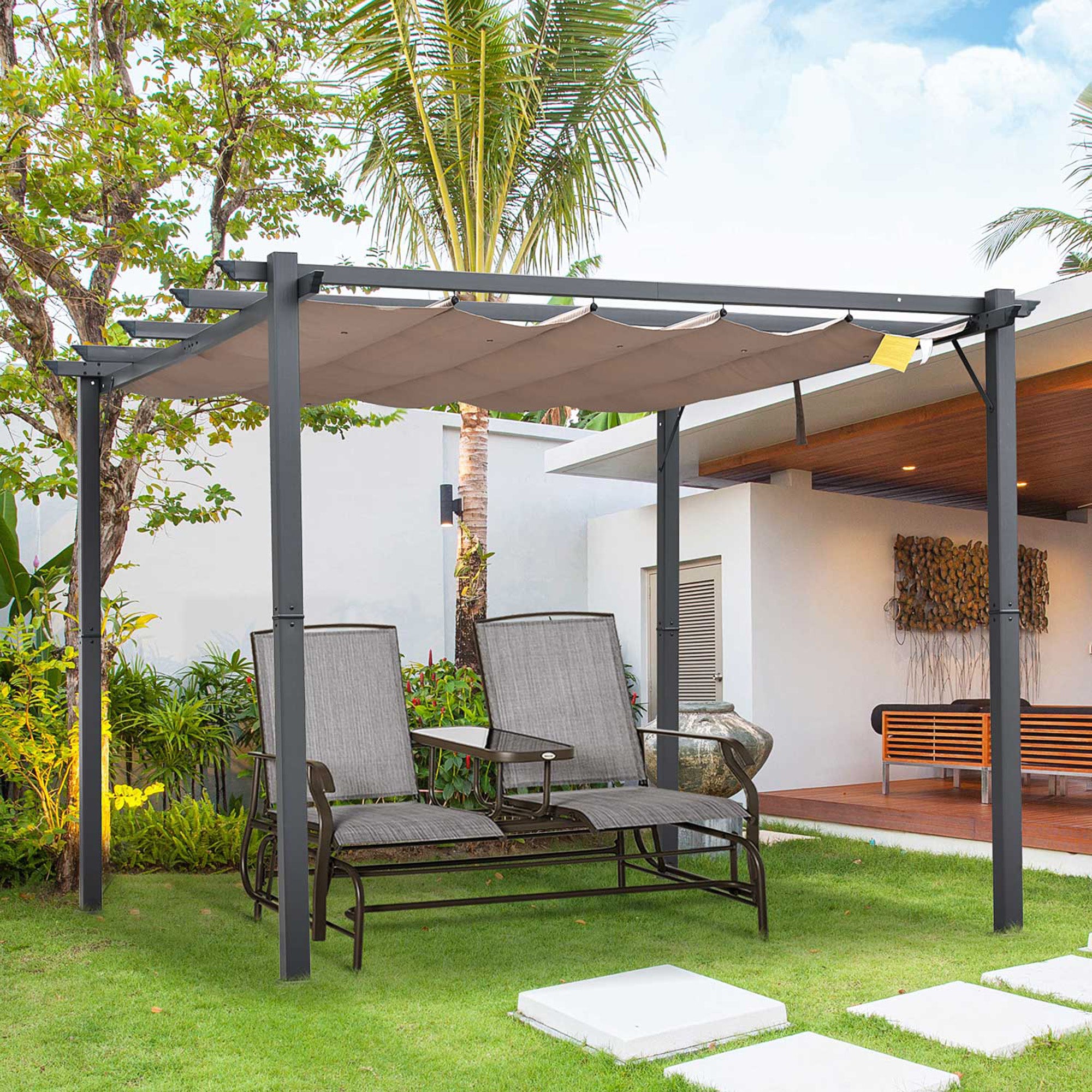 Outsunny 3 x 3(m) Aluminium Pergola Canopy Gazebo Awning Outdoor Garden Sun Shade Shelter Marquee Party BBQ, Brown - anydaydirect