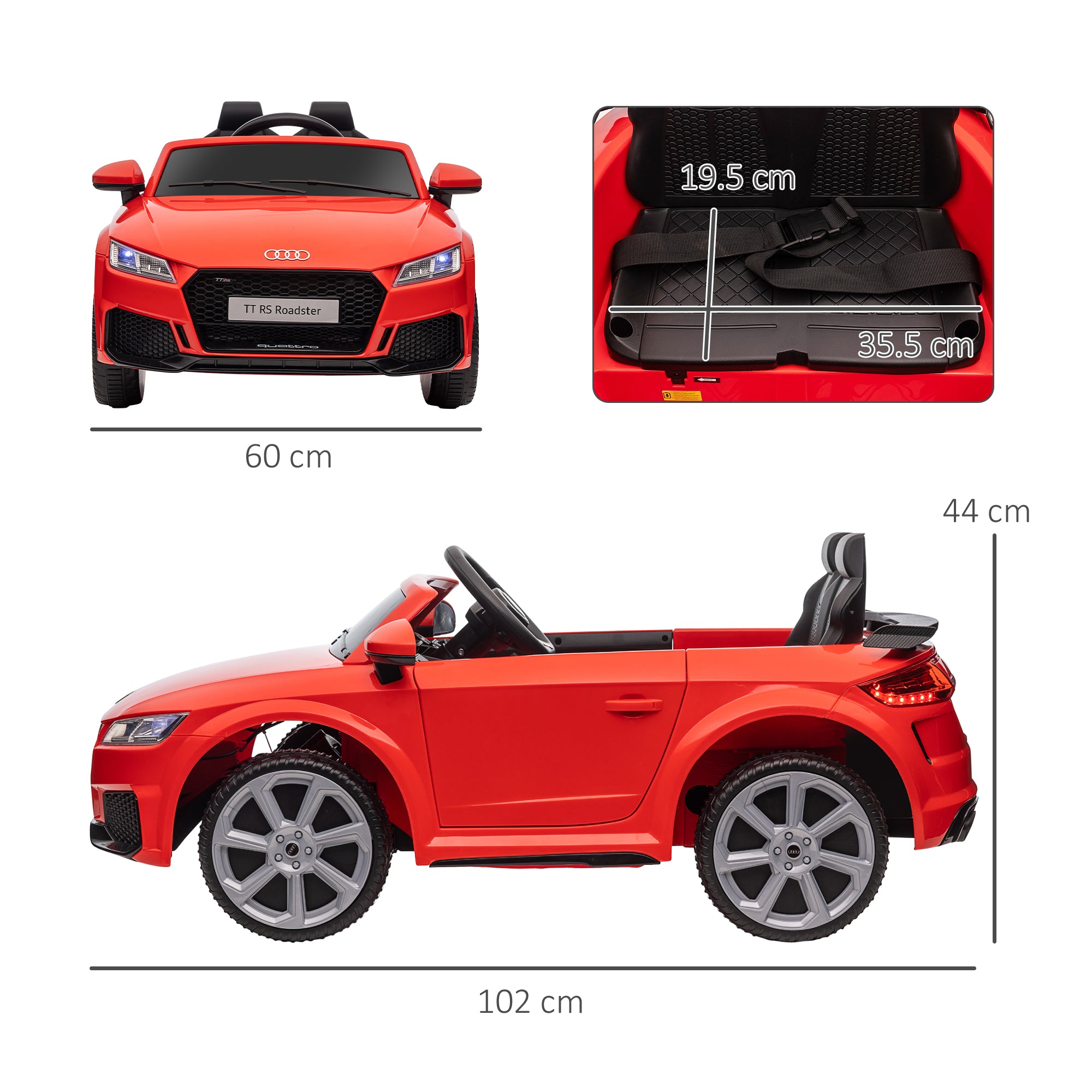 HOMCOM Compatible for 12V Rechargeable Battery Ride On Car w/ Remote Forward Reverse Lights Horn MP3 Player Red w/ Seat Belt Audi TT RS - anydaydirect