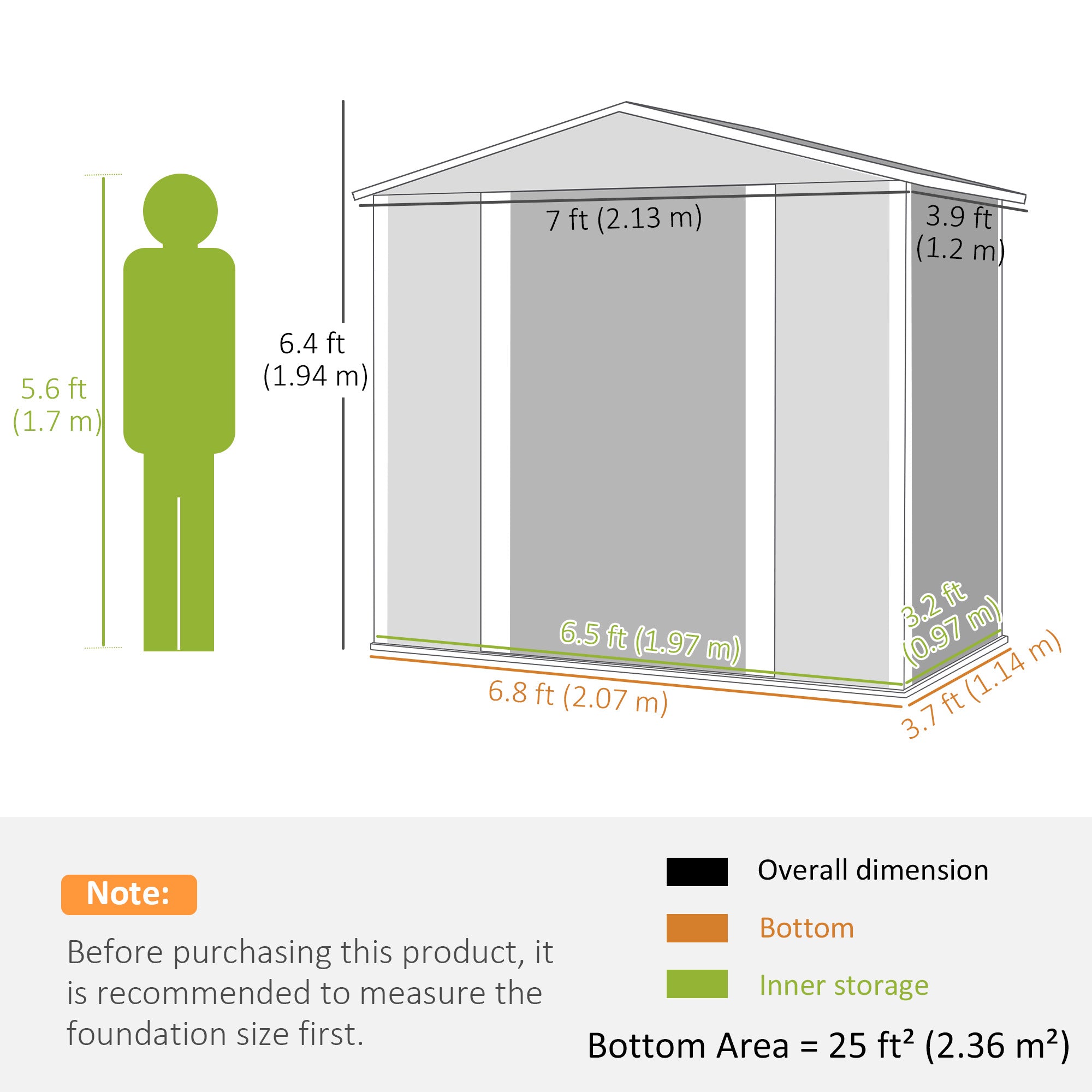 Outsunny 7 x 4ft Garden Shed, Easy to Assemble, Upgraded Galvanised Steel Frame with Foundation Kit, Double Doors with Lock, Outdoor Metal Shed with Vents and Gloves, Garden Storage Shed, Light Grey - anydaydirect
