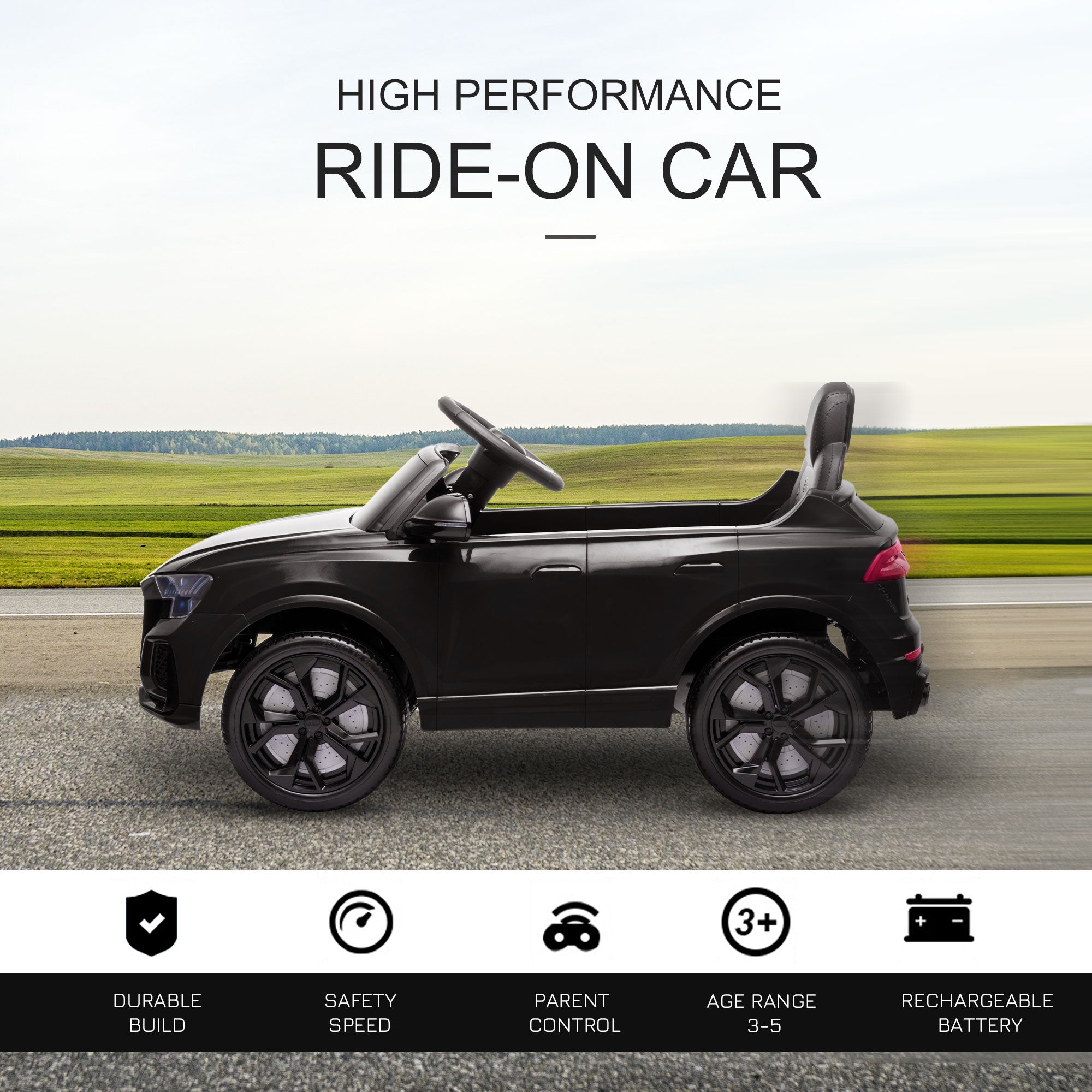 Kids Electric Ride On Car HOMCOM 6V Audi RS Q8 Licensed Electric Car for Kids, Remote Control, Music & Lights, Jet Black - anydaydirect