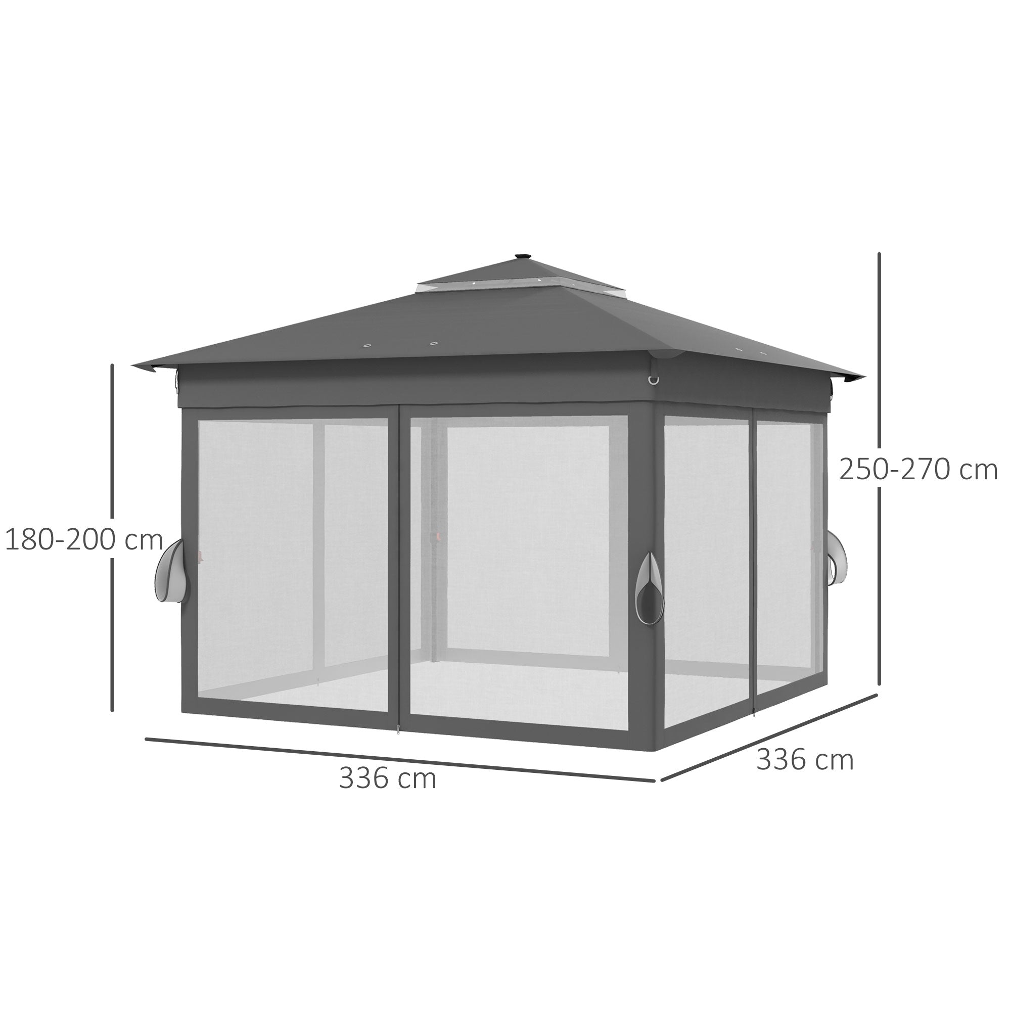 Outsunny 3 x 3(m) Pop Up Gazebo Party Tent with Solar-Powered LED Lights, Adjustable Event Shelter with Netting, Grey - anydaydirect