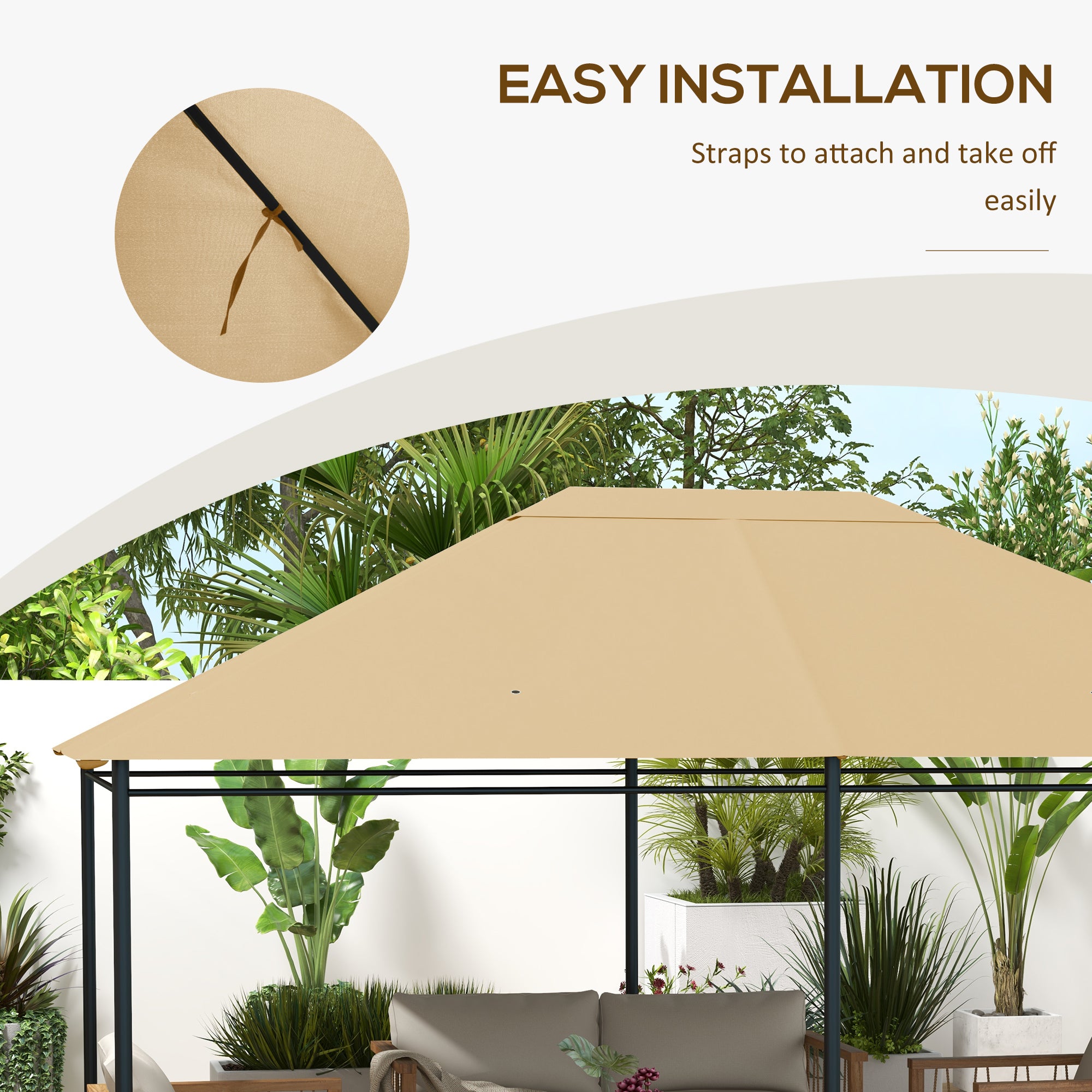 Outsunny 3 x 4m Gazebo Canopy Replacement Cover, Gazebo Roof Replacement (TOP COVER ONLY), Khaki - anydaydirect