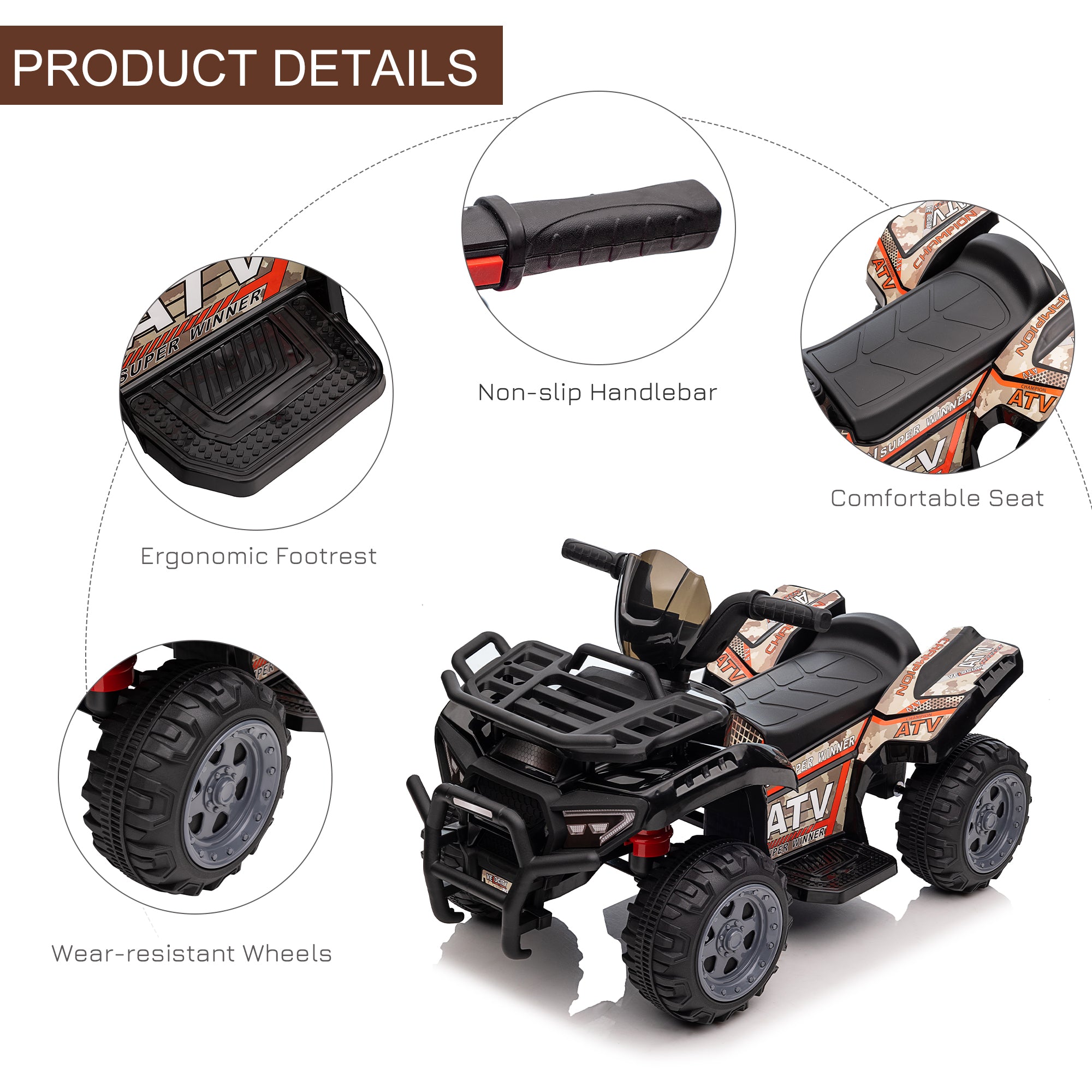 HOMCOM Kids ATV Ride-on Car, 6V Battery Powered Four Wheeler with Working Headlights, for Toddlers 18-36 Months, Black - anydaydirect
