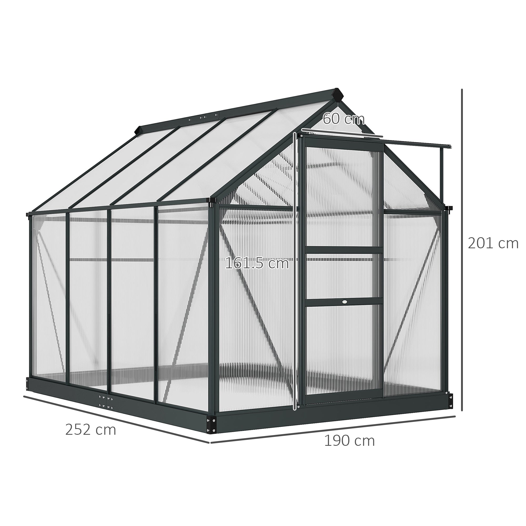Outsunny 6 x 8ft Polycarbonate Greenhouse, Large Walk-In Green House with Slide Door and Window, Garden Plants Grow House with Aluminium Frame and Foundation, Grey - anydaydirect