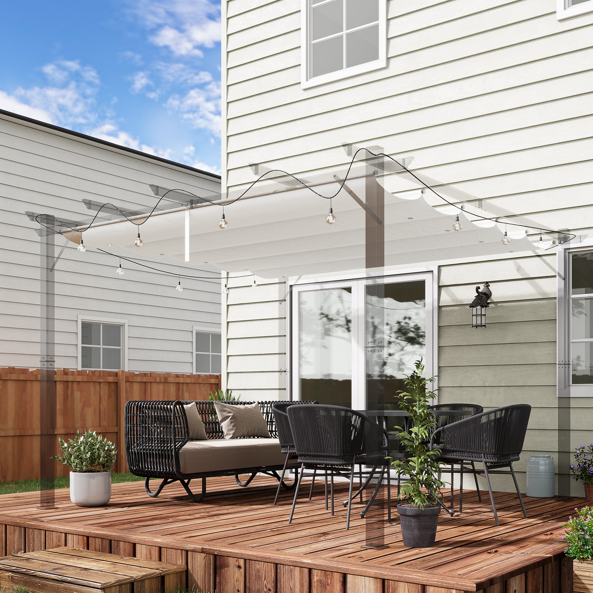 Outsunny Retractable Pergola Shade Cover, Replacement Canopy Fabric for 3 x 3 (m) Pergola, Gazebo Retractable Roof, Cream White - anydaydirect