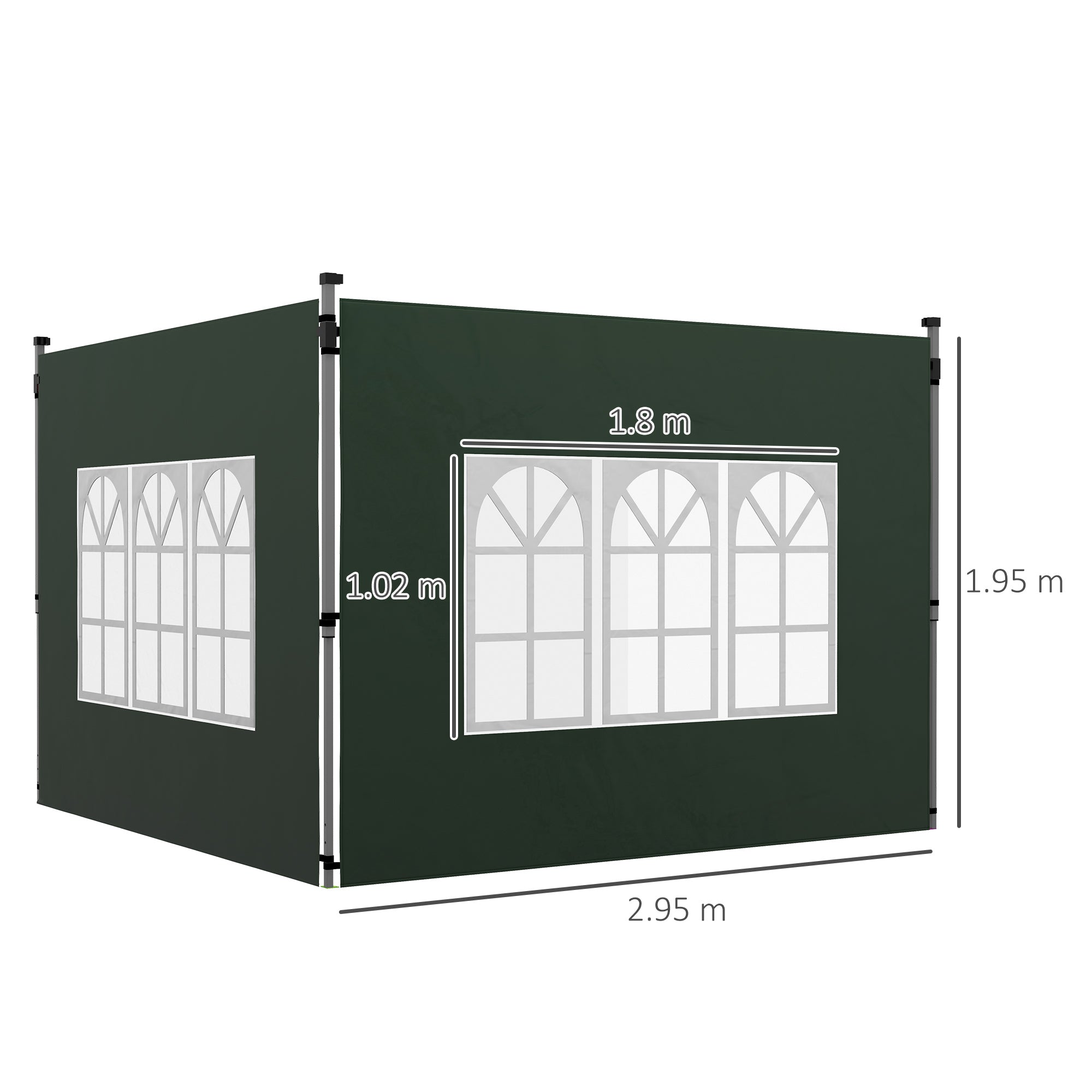Outsunny Gazebo Side Panels, Sides Replacement with Window for 3x3(m) or 3x4m Pop Up Gazebo, 2 Pack, Green - anydaydirect