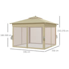 Outsunny 3 x 3(m) Pop Up Gazebo Party Tent with Solar-Powered LED Lights, Adjustable Event Shelter with Netting, Khaki - anydaydirect