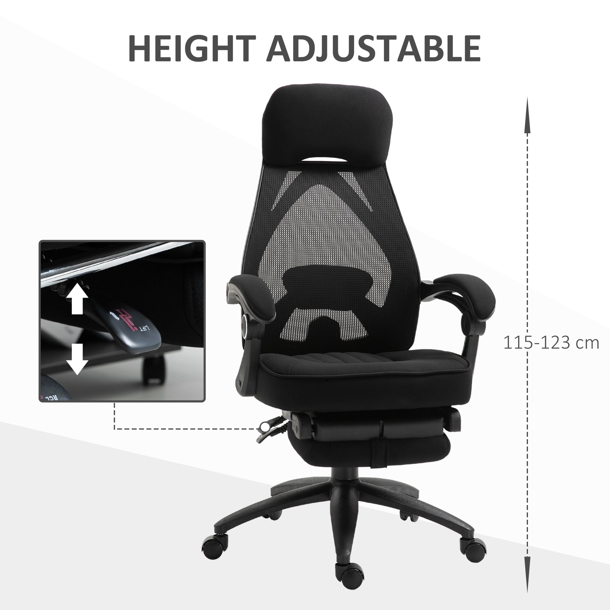 Vinsetto Office Chair with Footrest,High Back Swivel Desk Chair with Adjustable Height and Headrest for Home Office, Black - anydaydirect