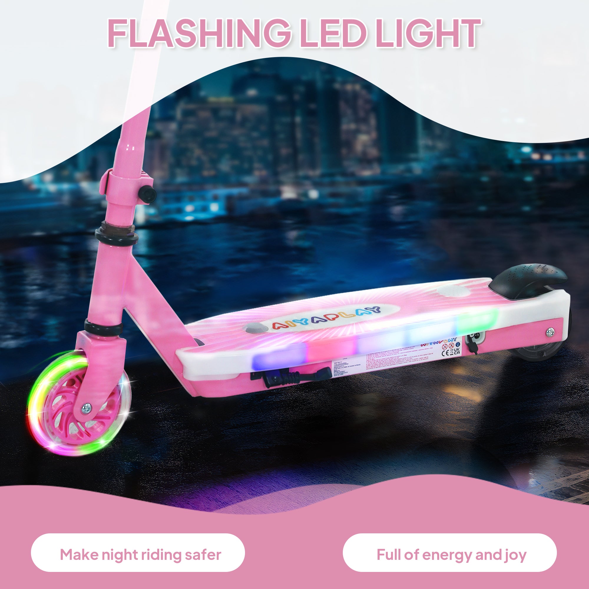 AIYAPLAY Electric Scooter for Kids Ages 4-7, with Auxiliary Rear Wheels, Flashing LED Light and Electric Brake, Kids Electric Scooter for Boys Girls, 6 KM/H & 8 KM, Pink - anydaydirect
