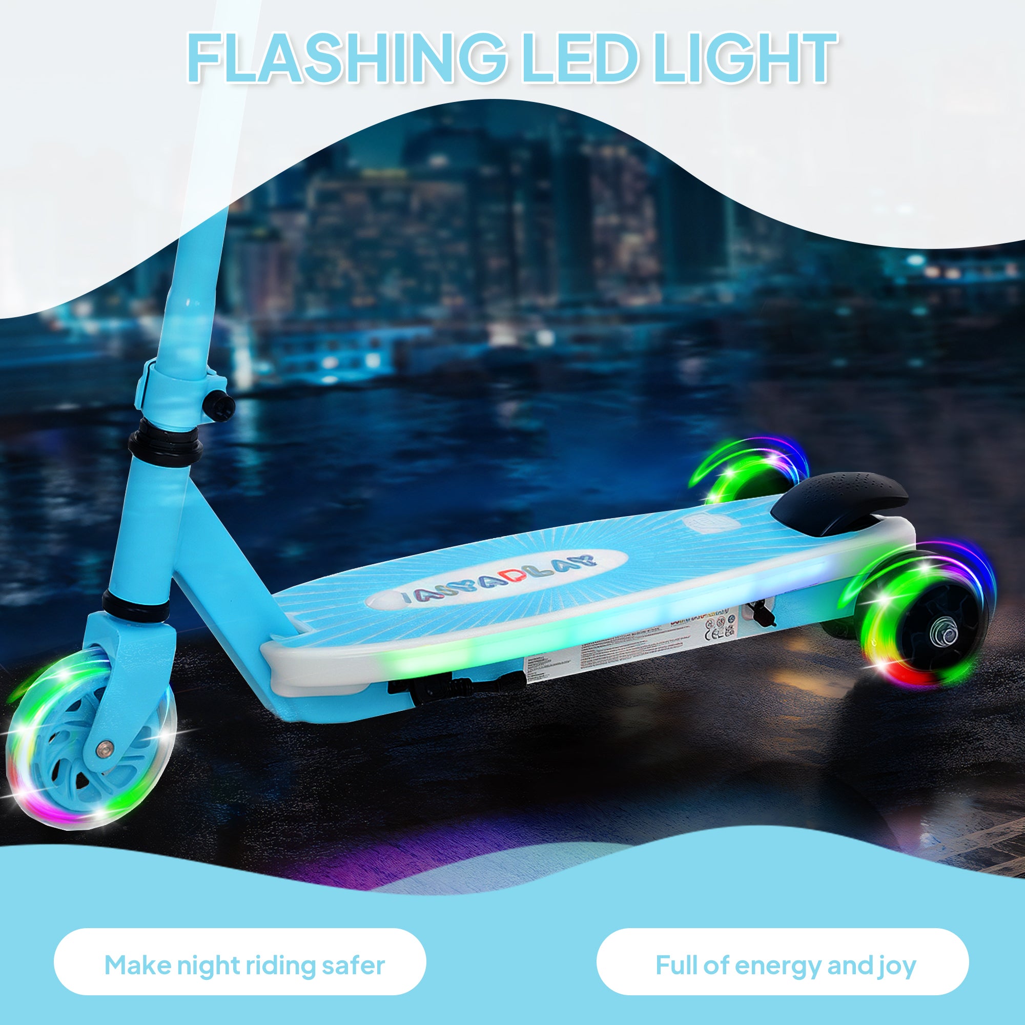 AIYAPLAY Electric Scooter for Kids Ages 4-7, with Auxiliary Rear Wheels, Flashing LED Light and Electric Brake, Kids Electric Scooter for Boys Girls, 6 KM/H & 8 KM, Blue - anydaydirect