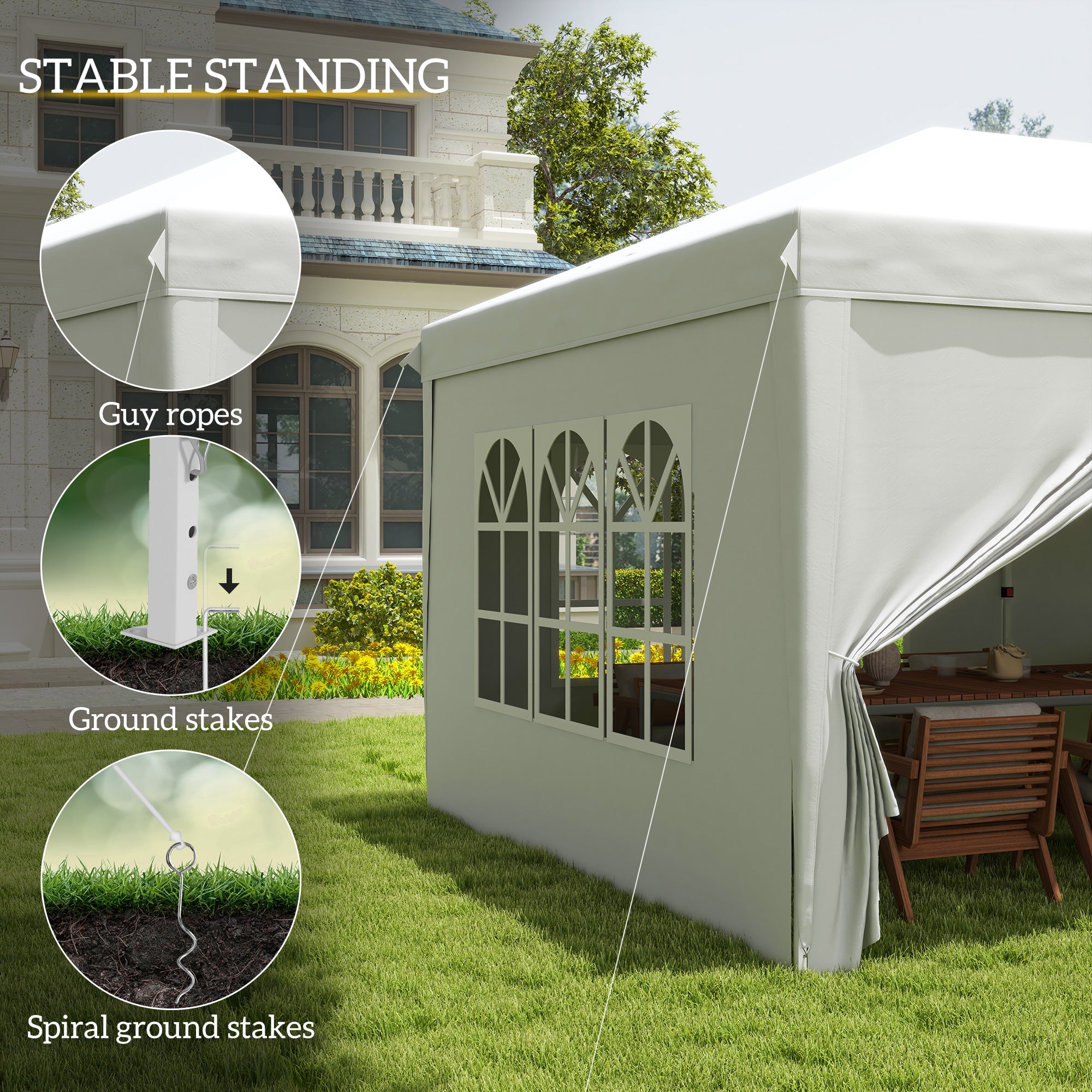 Outsunny 3 x 6 m Pop Up Gazebo with Sides and Windows, Height Adjustable Wedding Camping Party Tent Canopy Marquee with Storage Bag for Garden, Event, White - anydaydirect