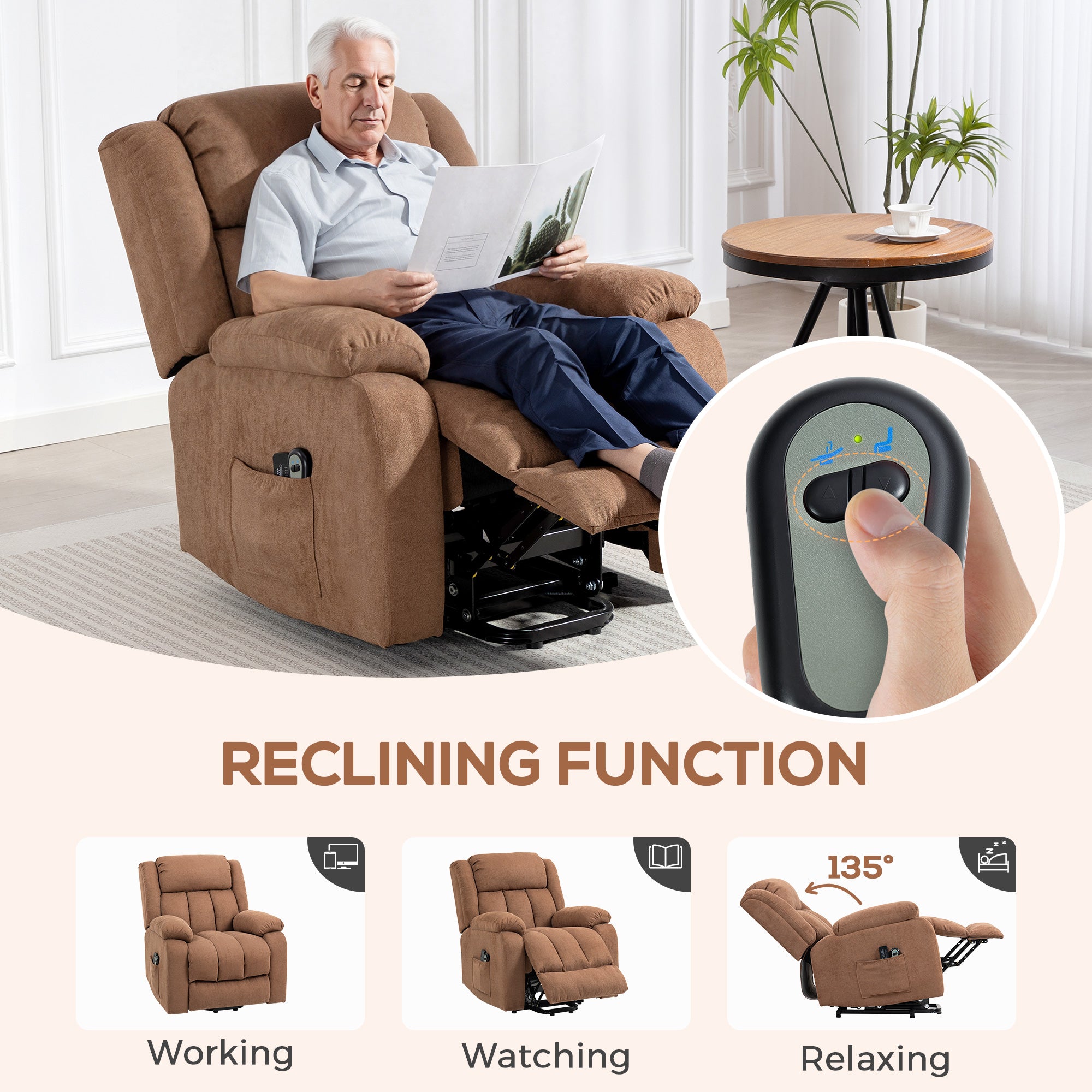 HOMCOM Power Lift Recliner Chair with Massage, Overstuffed Lift Chair for Elderly with Footrest, Remote and Side Pocket, Brown - anydaydirect