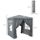 Outsunny Garden Pop Up Gazebo Marquee Party Tent Canopy with free Carrying Case, Removable 2 Walls, 2 Windows, 2m x 2m, Grey - anydaydirect