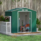 Outsunny 7ft x 4ft Lockable Garden Shed Large Patio Roofed Tool Metal Storage Building Foundation Sheds Box Outdoor Furniture, Green - anydaydirect