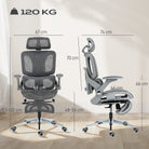HOMCOM Ergonomic Office Chair, High Back Mesh Desk Chair, Grey - anydaydirect