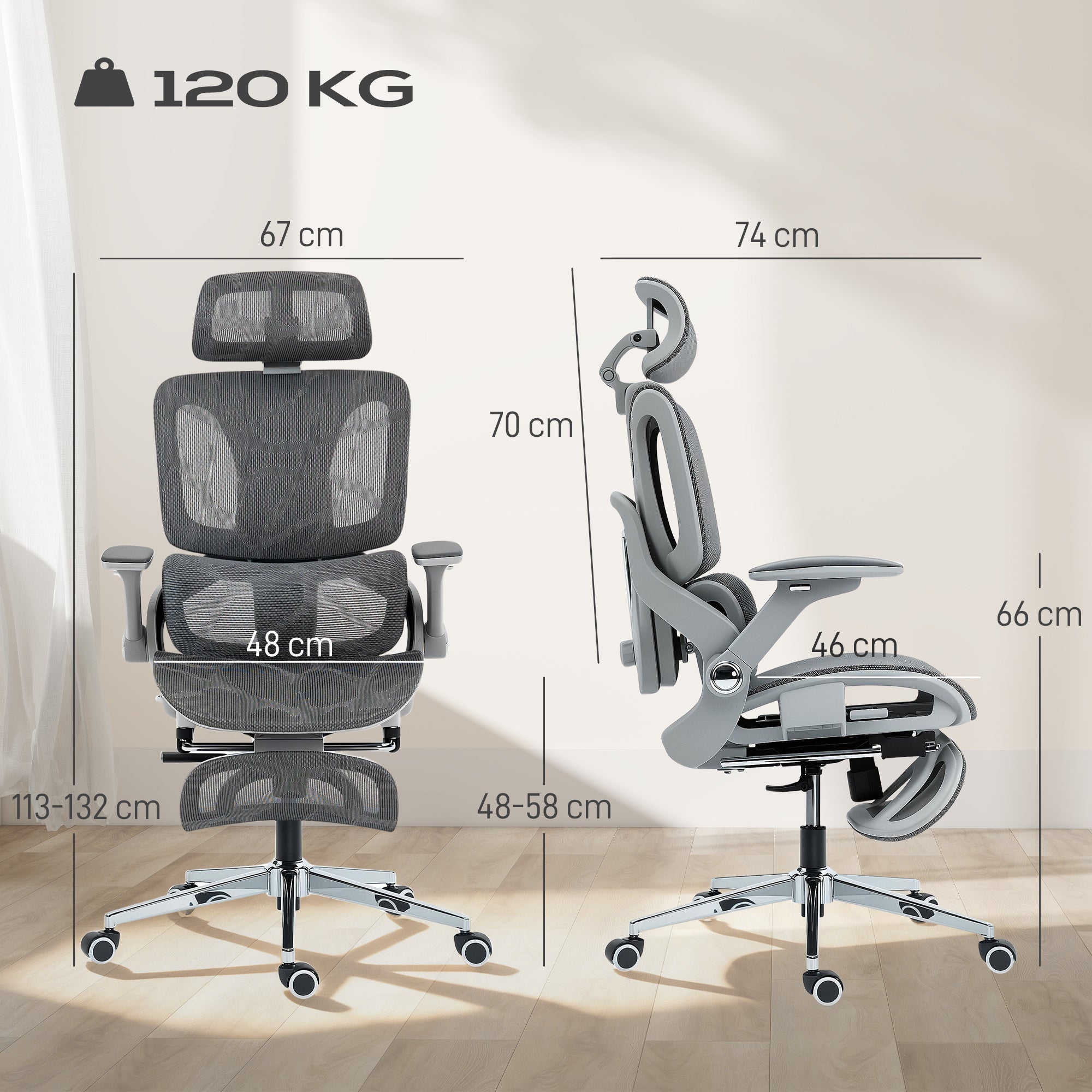 HOMCOM Ergonomic Office Chair, High Back Mesh Desk Chair, Grey - anydaydirect
