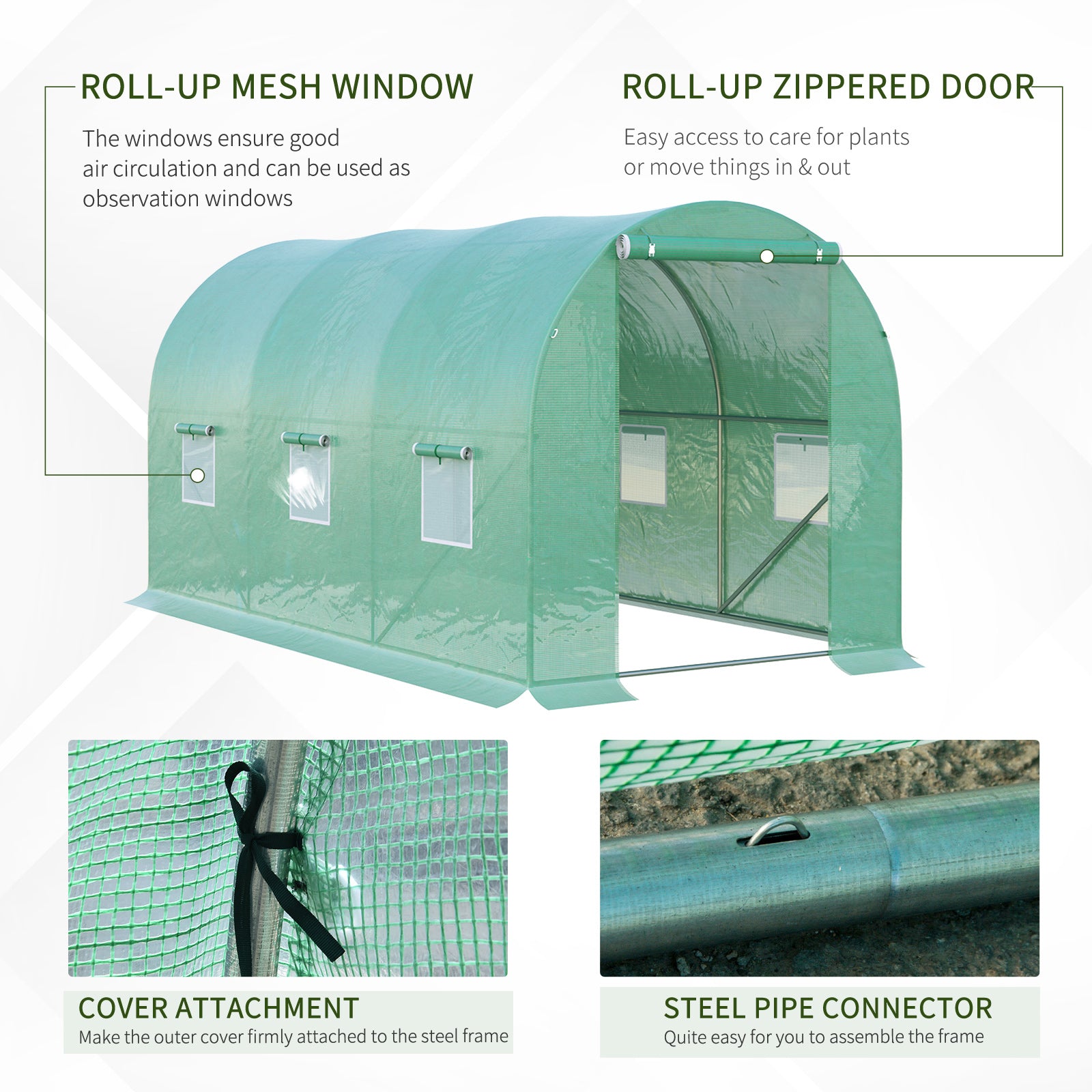 Outsunny 4L x 2W x 2H M Greenhouse Walk-in Polytunnel Outdoor Garden Flower Vegetable Planter 25mm Diameter Galvanised Steel Frame with Zipped Door - anydaydirect