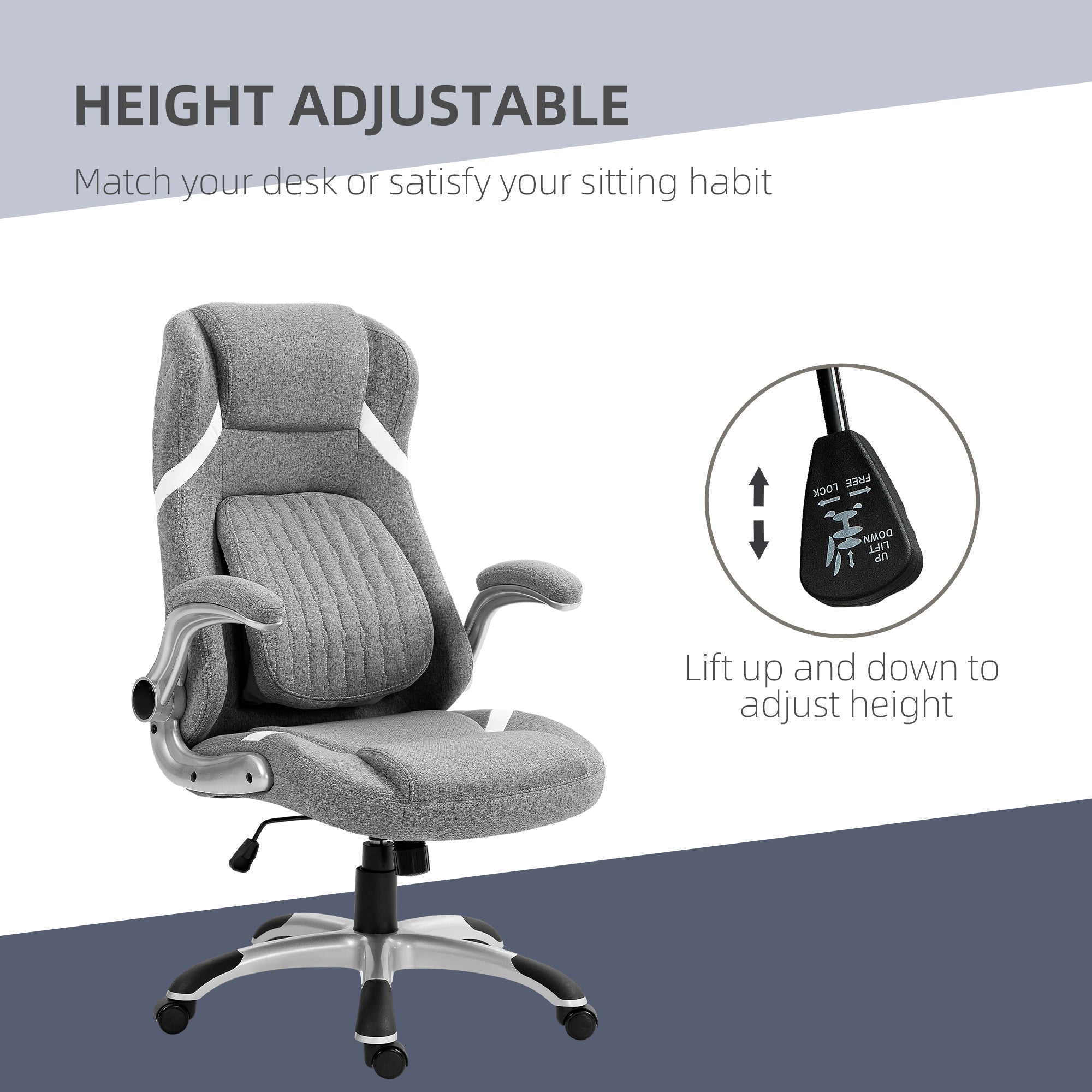 Vinsetto Linen-Look Office Chair, with Adjustable Height and Tension - Grey - anydaydirect