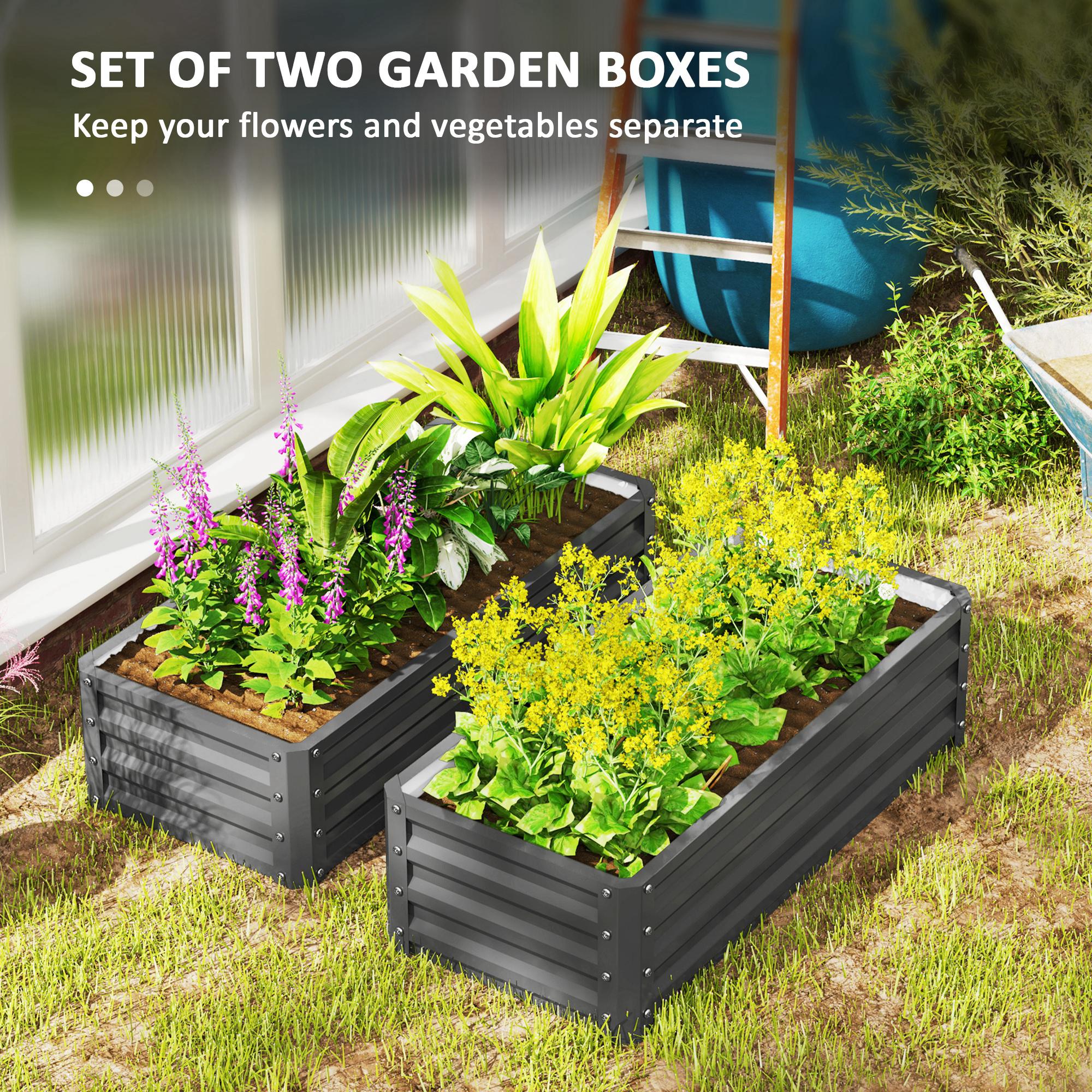 Outsunny Set of Two 110 x 50cm Steel Planter Boxes -  Light Grey - anydaydirect