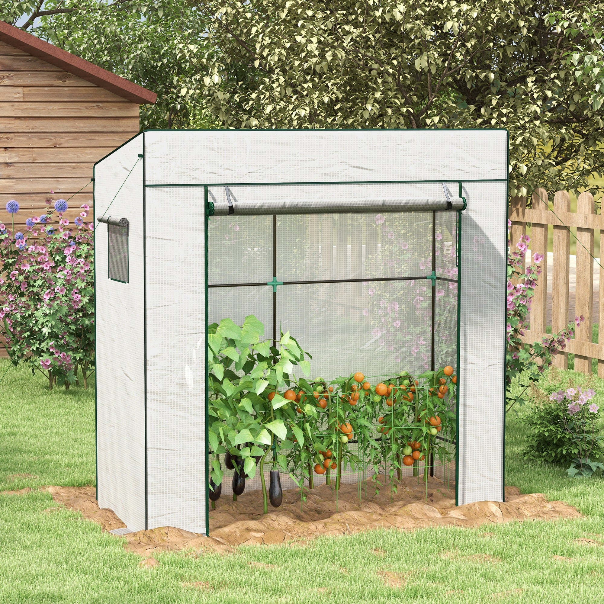 Outsunny PE Cover Walk-in Outdoor Greenhouse, White - anydaydirect