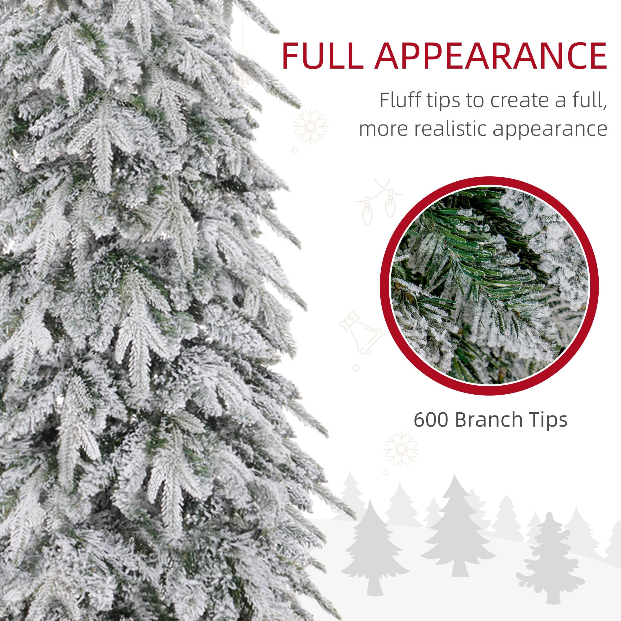 HOMCOM 6ft Pencil Artificial Christmas Tree, Snow Flocked Xmas Tree with Downswept Branches and 600 Tips, Auto Open, Steel Base, Holiday Decoration for Home Office, Green - anydaydirect