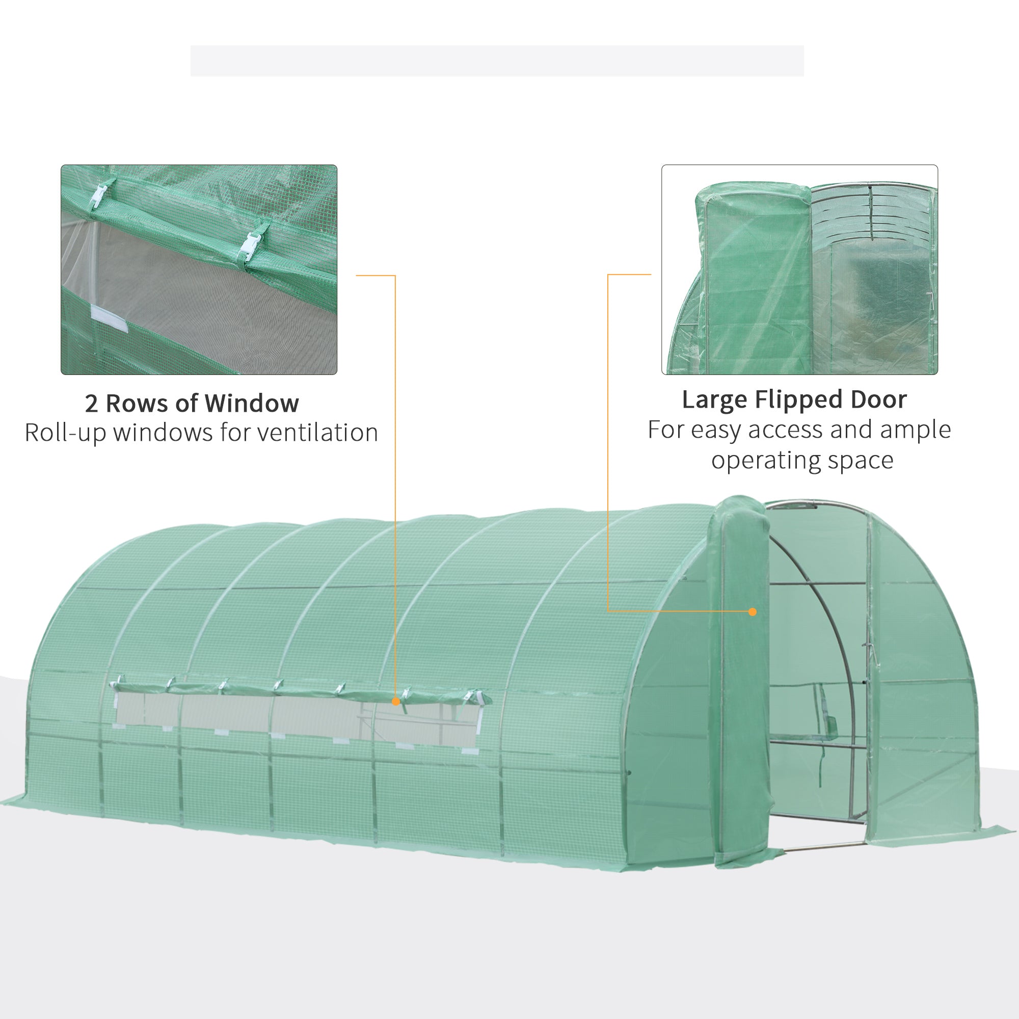 Outsunny Large Polytunnel Walk In Greenhouse, Plant Gardening Tunnel Green House with Metal Hinged Door, Galvanised Steel Frame & Mesh Windows, Green (3 x 6 m) - anydaydirect