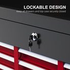 HOMCOM Steel Six Drawer Tool Storage Carry Chest, with Lock and Keys - Red - anydaydirect