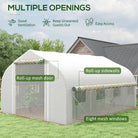 Outsunny 4 x 3(m) Walk-in Polytunnel Greenhouse, Zipped Roll Up Sidewalls, Mesh Door, 8 Mesh Windows, Tunnel Warm House Tent with PE Cover, Complimentary Plant Labels and Gloves, White - anydaydirect