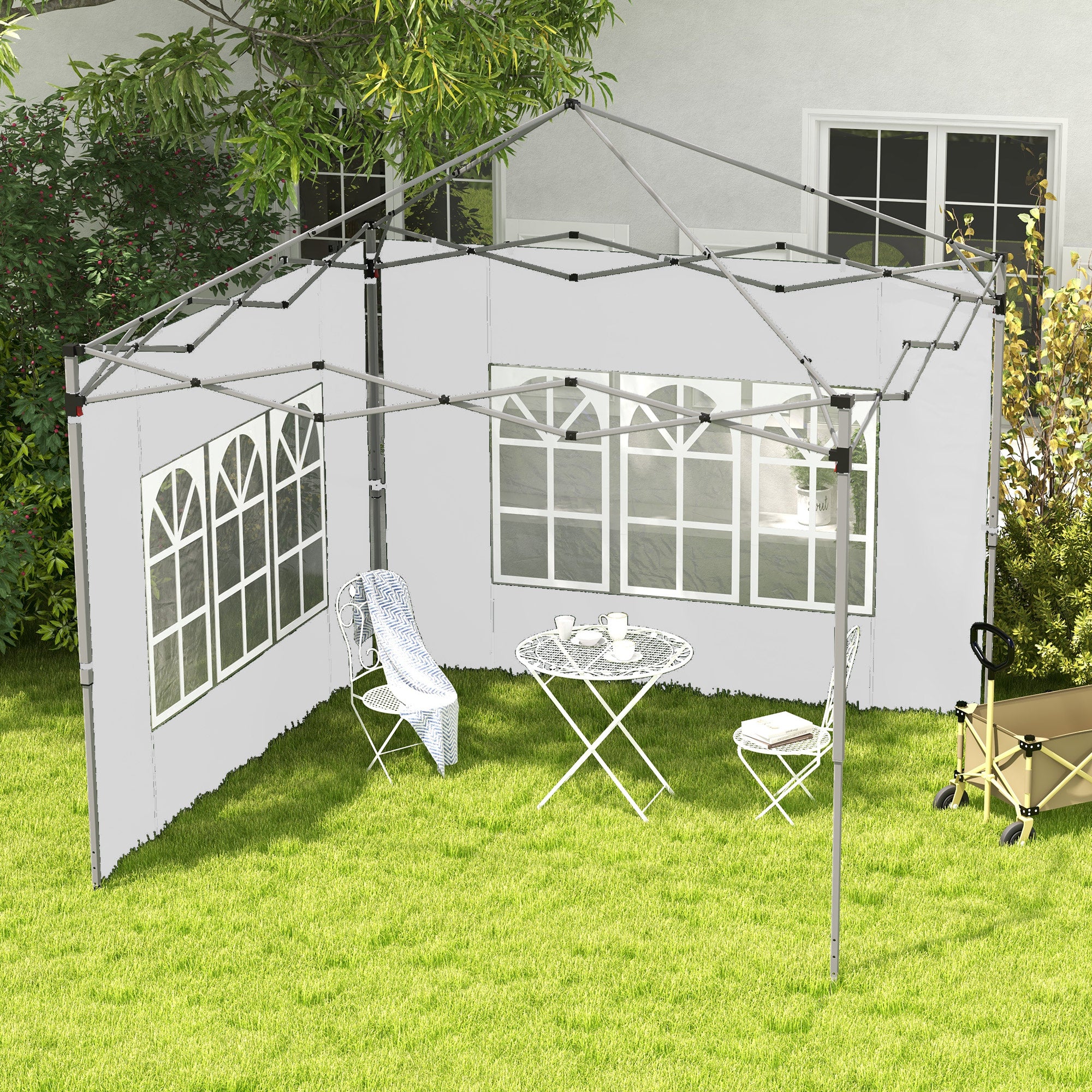 Outsunny Gazebo Side Panels, Sides Replacement with Window for 3x3(m) or 3x4m Pop Up Gazebo, 2 Pack, White - anydaydirect