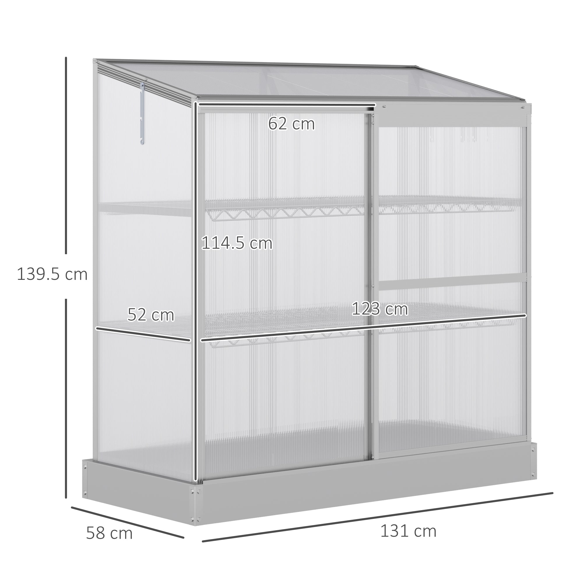 Outsunny 3 Tier Greenhouse Garden Outdoor Cold Frame Plant Flower Growth Transparent Polycarbonate Board Openable Roof Sliding Door w/ Foundation 131L x 58W x 140H cm - anydaydirect