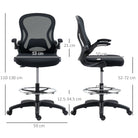 Vinsetto Adjustable Mesh Standing Desk Chair with Flip-up Armrests Lumbar Support Armrests Adjustable Footrest Ring Black - anydaydirect