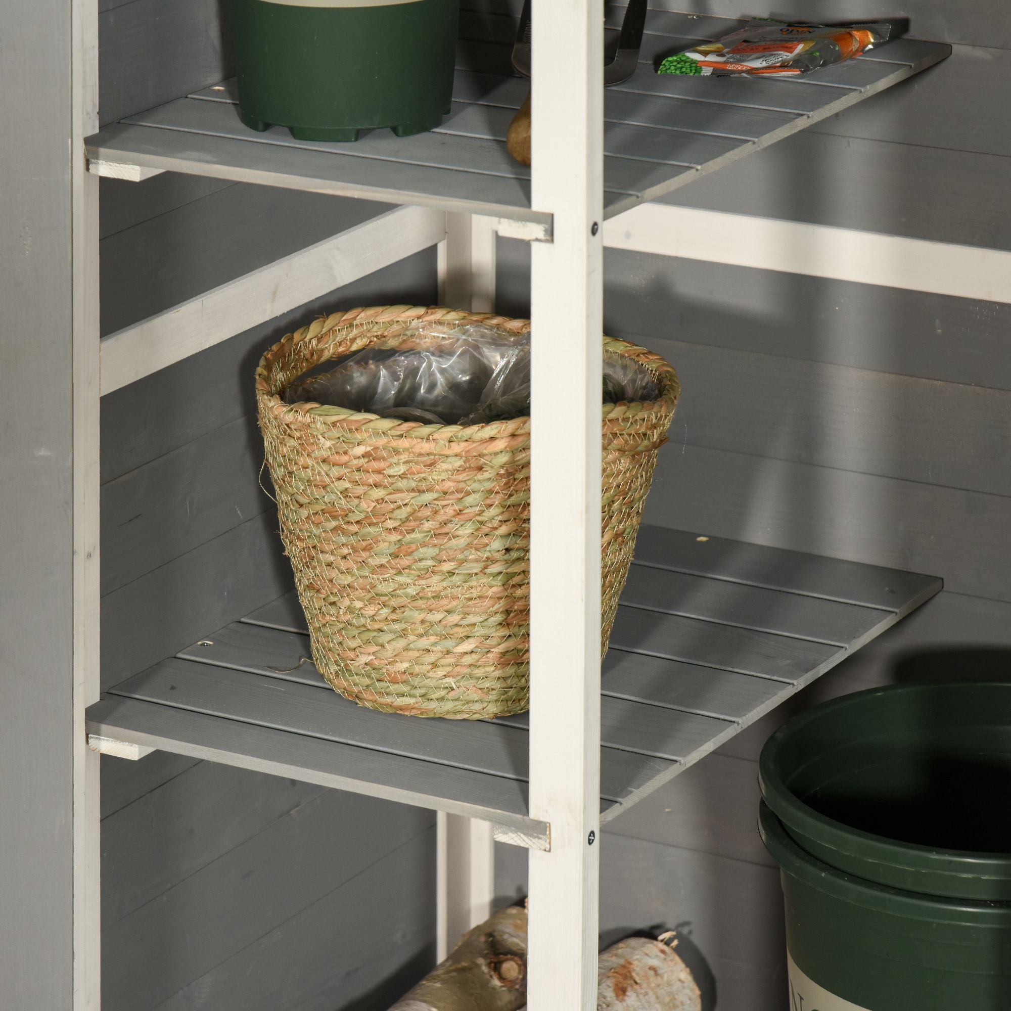 Outsunny Wooden Garden Storage Shed Fir Wood Tool Cabinet Organiser with Shelves 75L x 56W x115Hcm Grey - anydaydirect