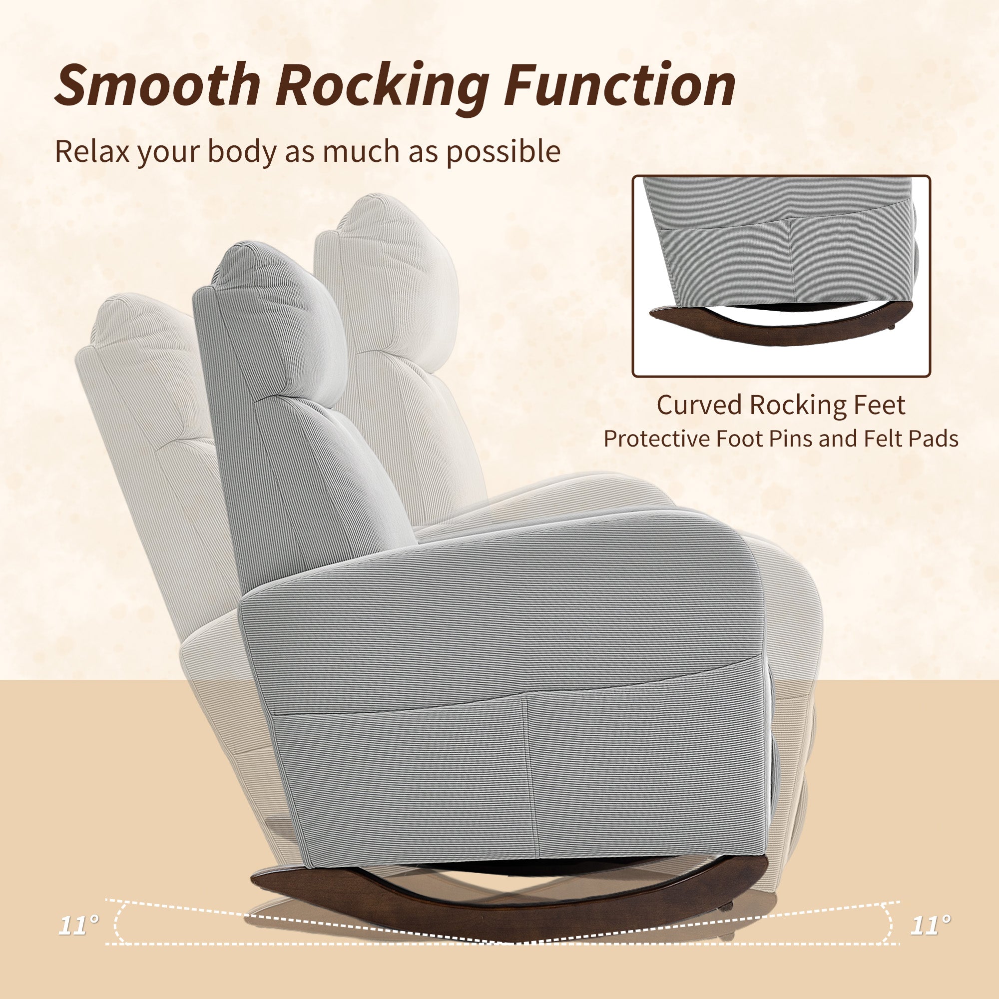 HOMCOM Corduroy Rocking Armchair - Grey - anydaydirect