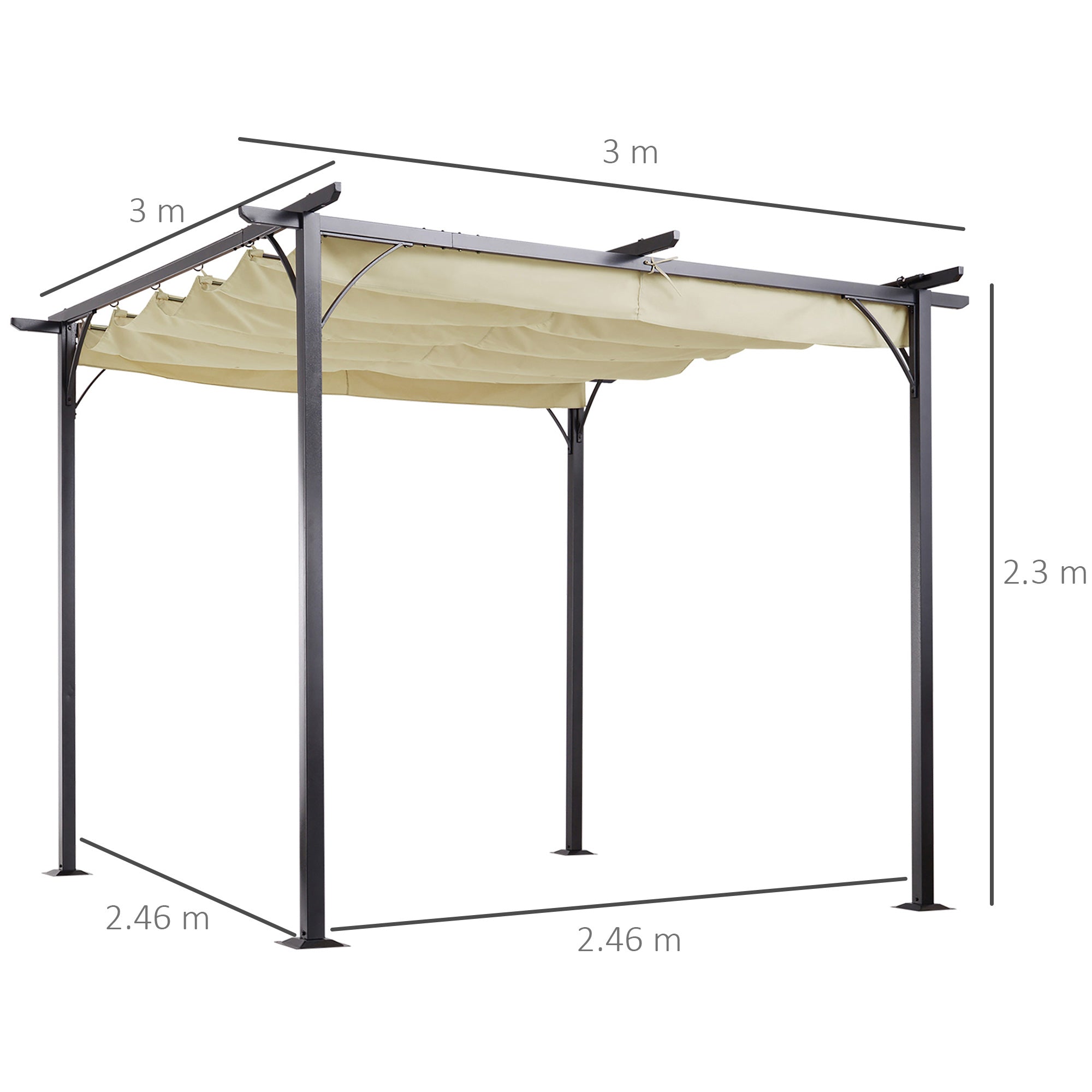 Outsunny 3 x 3(m) Metal Pergola with Retractable Roof, Garden Gazebo Metal Pergola Canopy. Outdoor Sun Shade Shelter for Party BBQ, Beige - anydaydirect