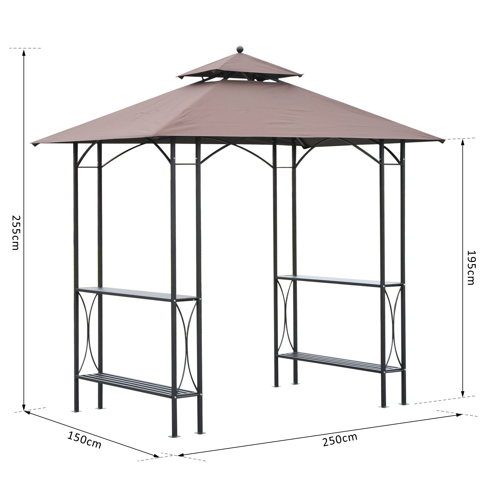 Outsunny 2.5 x 1.5m BBQ Tent Canopy Patio Outdoor Awning Gazebo Party Sun Shelter - Coffee - anydaydirect