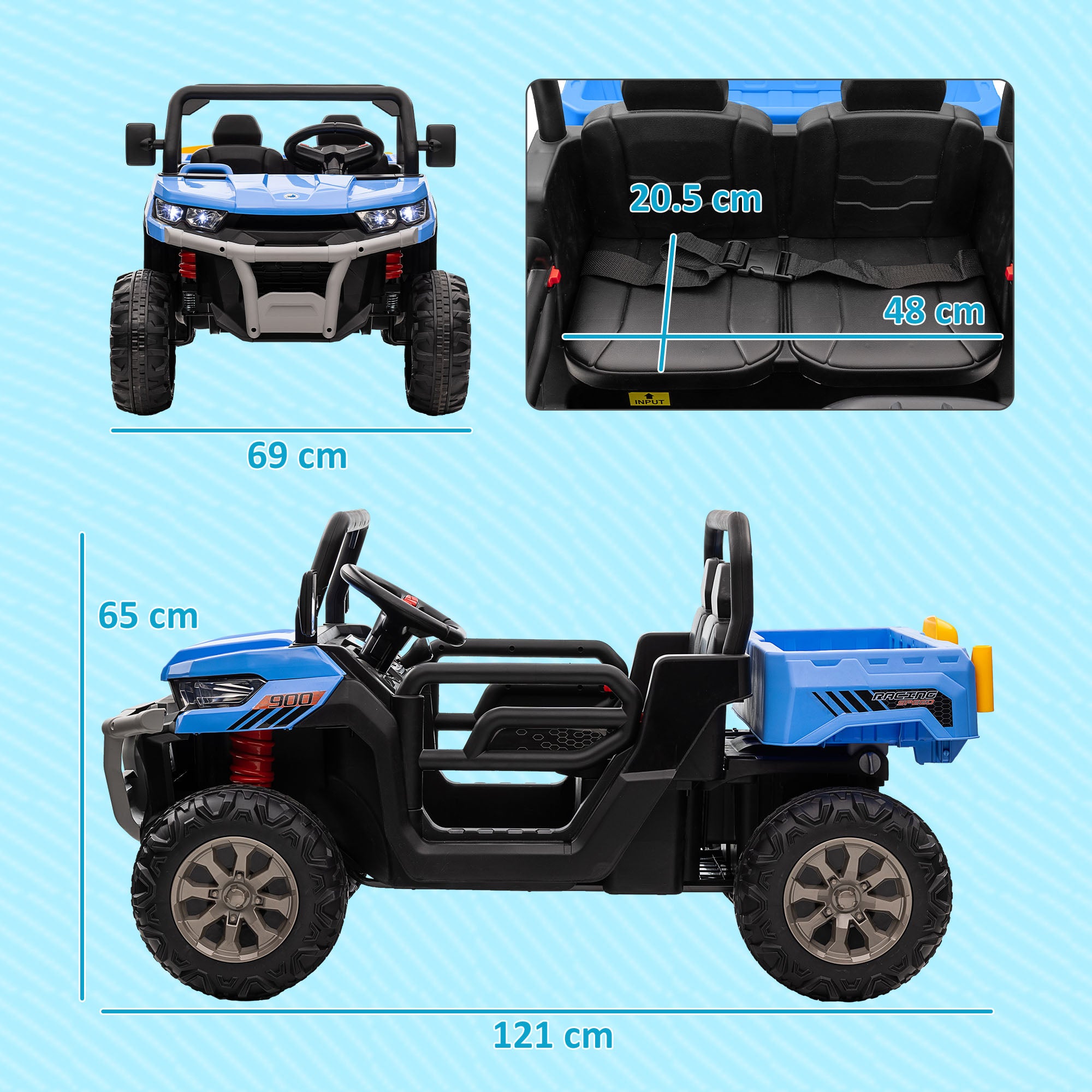 HOMCOM 12V Two-Seater Kids Electric Ride-On Car, with Electric Bucket, Remote Control - Blue - anydaydirect
