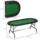 HOMCOM 8 Player Folding Poker Table, Oval Portable Blackjack Casino Table with Cup Holder, Felt Top and Metal Base, 183 x 82 x 75cm, Green and Black - anydaydirect