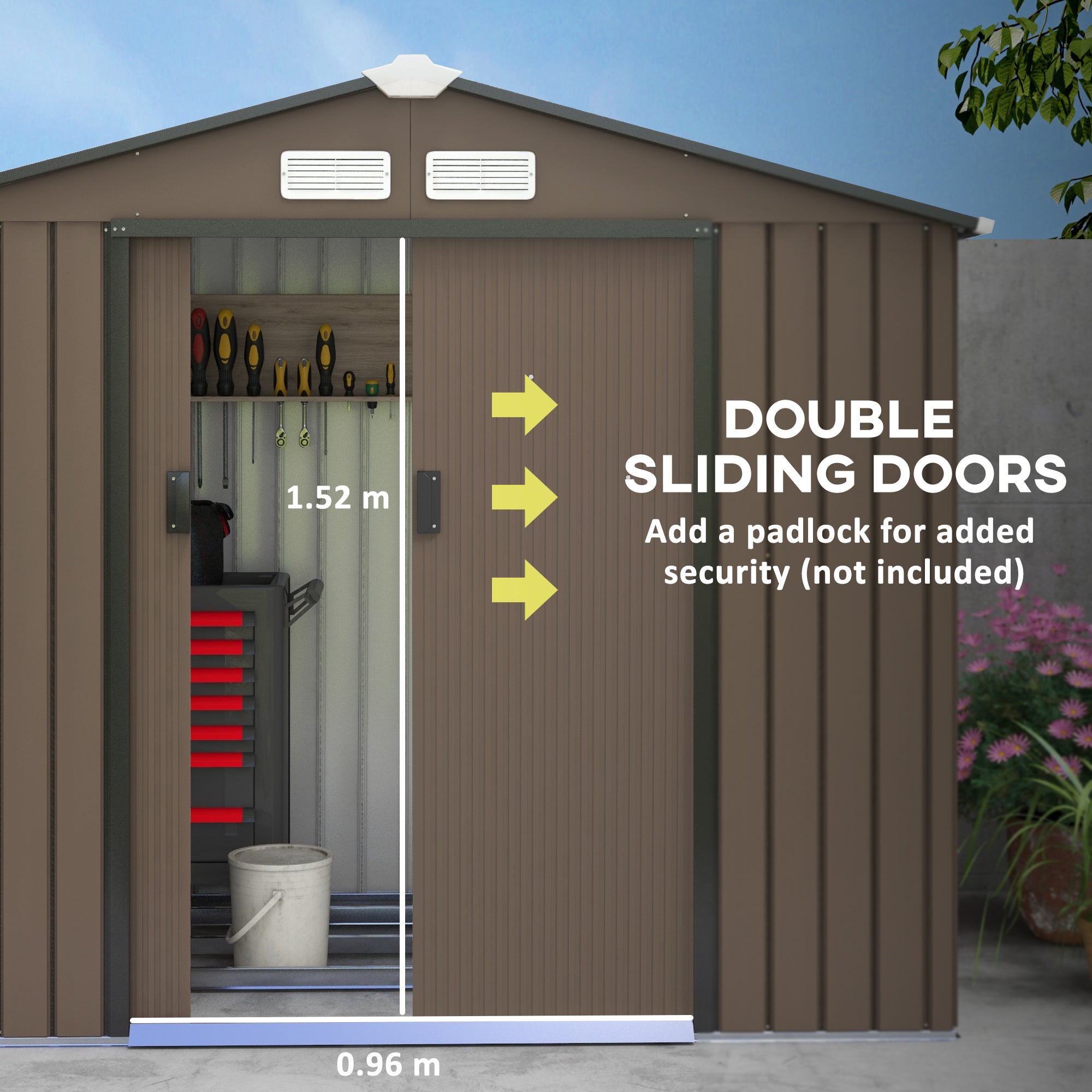 Outsunny 7ft x 4ft Lockable Garden Metal Storage Shed Large Patio Roofed Tool Storage Building Foundation Sheds Box Outdoor Furniture, Brown - anydaydirect