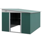 Outsunny Garden Metal Storage Shed Outdoor Metal Tool House with Double Sliding Doors and 2 Air Vents, 11.3x9.2ft, Green - anydaydirect