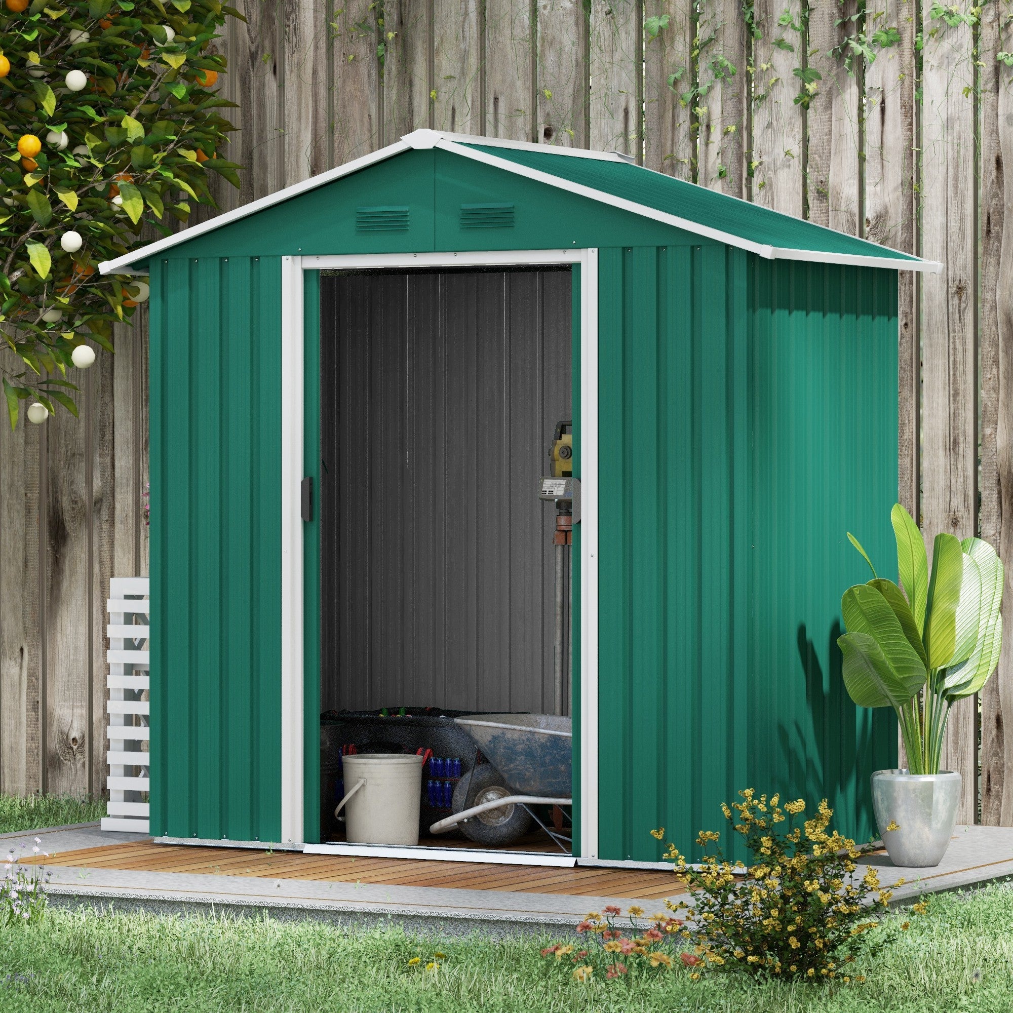 Outsunny 6.5ft x 3.5ft Metal Garden Storage Shed for Outdoor Tool Storage with Double Sliding Doors and 4 Vents, Grey - anydaydirect