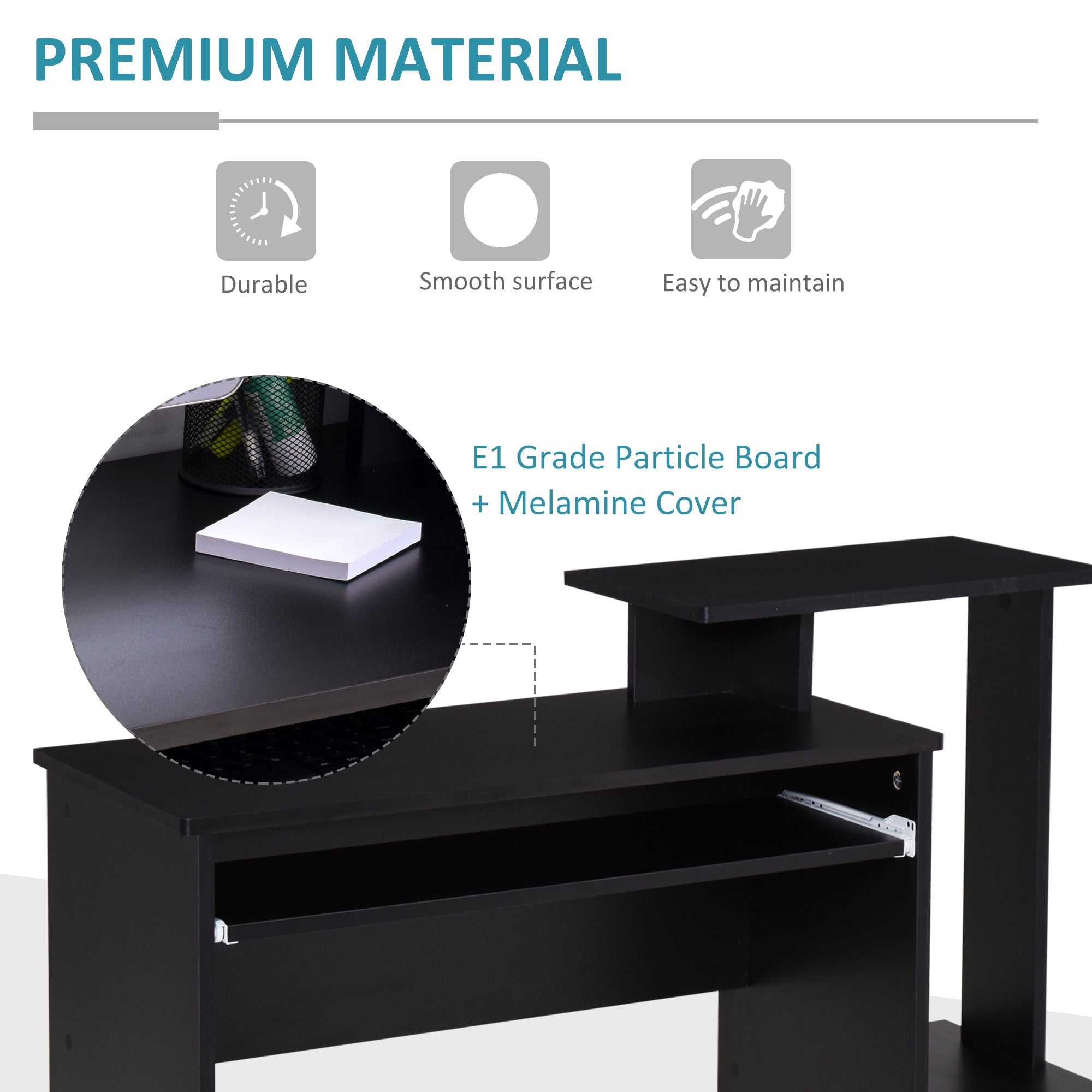 HOMCOM Computer Desk with Sliding Keyboard Tray Storage Drawer Shelf Home Office Workstation Black - anydaydirect