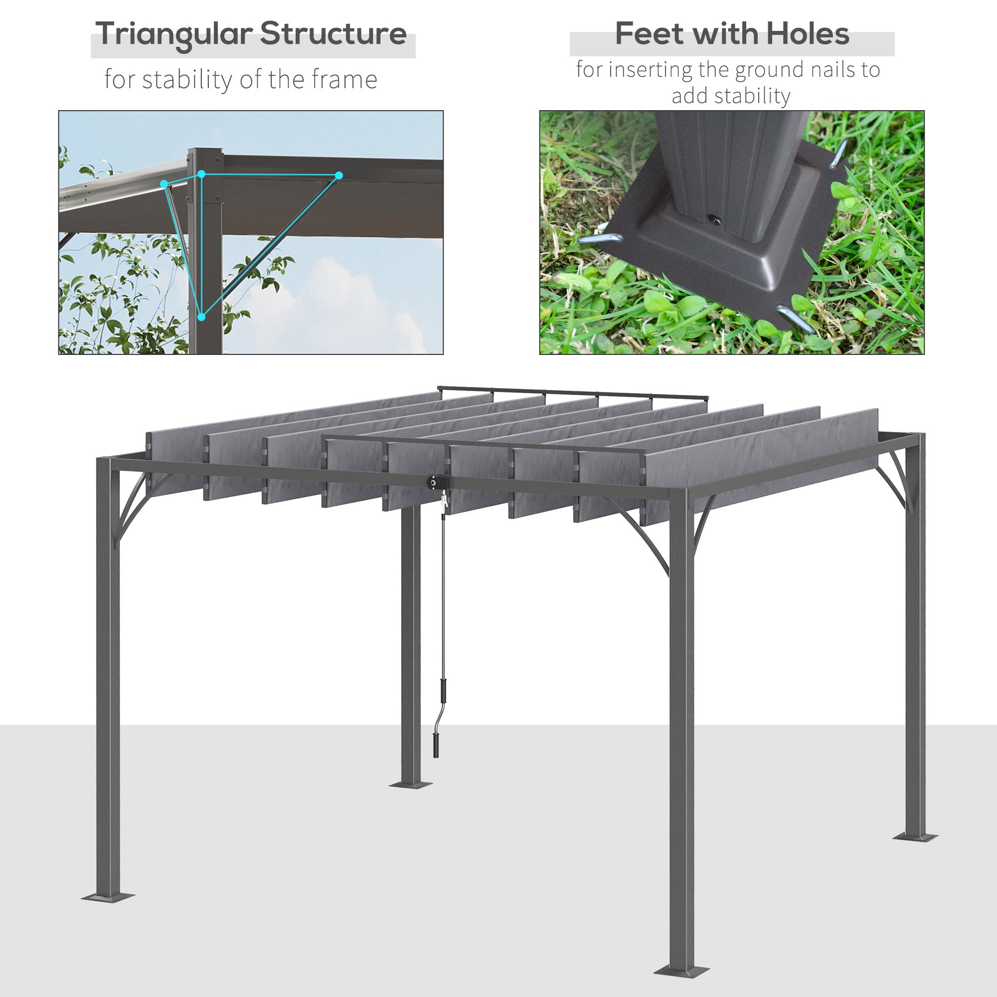 Outsunny 3 x 3(m) Outdoor Pergola with Retractable Roof, Aluminium Louvered Patio Gazebo Canopy for Lawn Garden Patio, Grey - anydaydirect