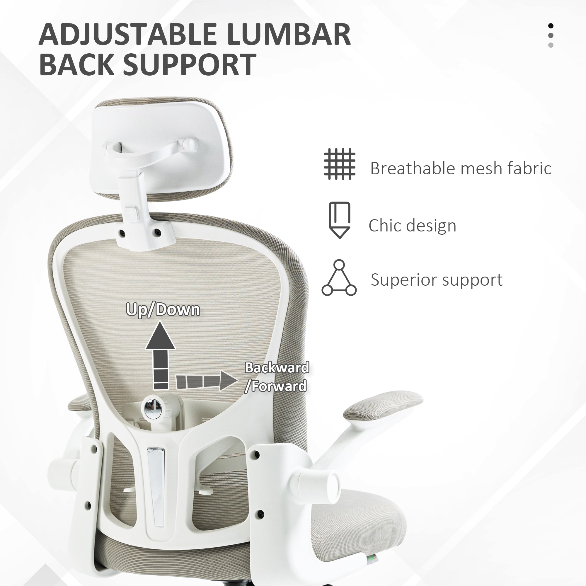 Vinsetto Multi-Adjustable Office Chair, with Lumbar Support, Headrest and Mesh Back - Grey - anydaydirect