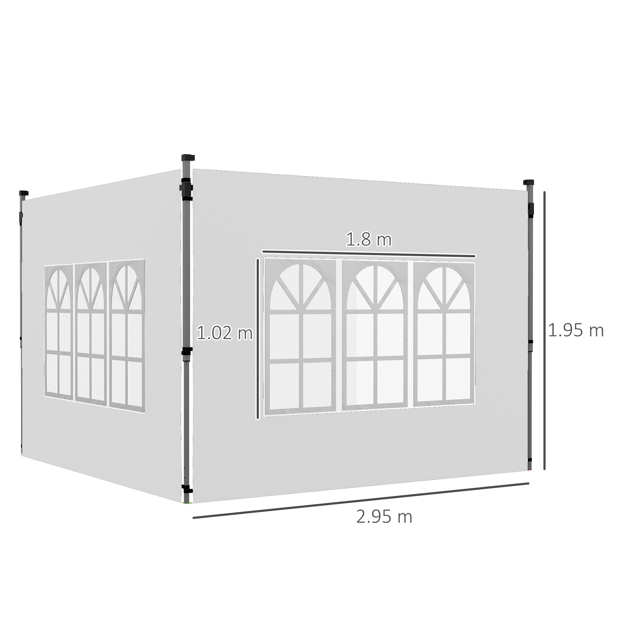 Outsunny Gazebo Side Panels, Sides Replacement with Window for 3x3(m) or 3x4m Pop Up Gazebo, 2 Pack, White - anydaydirect
