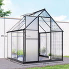 Outsunny Polycarbonate Greenhouse with Swing Door and Adjustable Window, Walk-in Greenhouse with Rain Gutter, 6 x 6.5ft, Black - anydaydirect