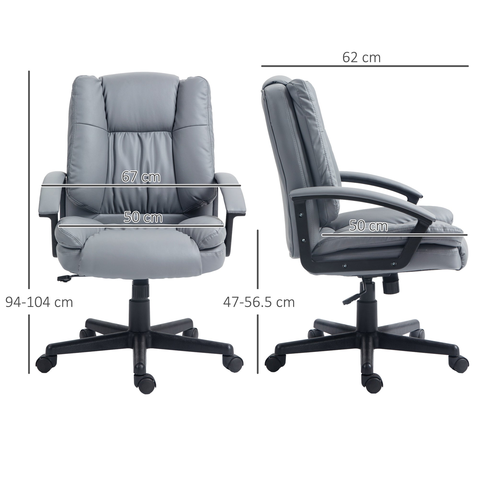 HOMCOM Office Chair, Computer Desk Chair, Mid Back Executive Chair with Adjustable Height and Swivel Rolling Wheels for Home Study, Light Grey - anydaydirect