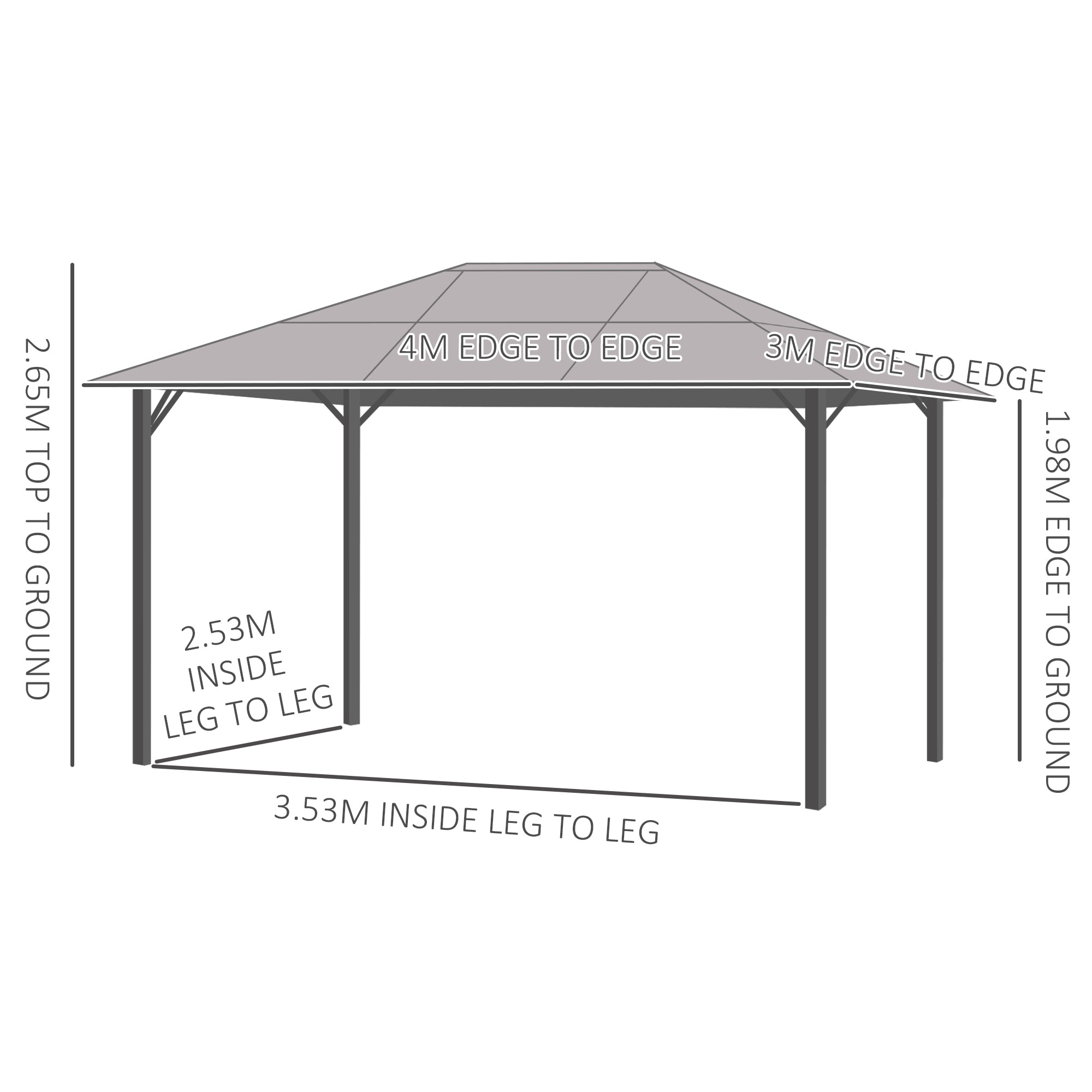 Outsunny 3 x 4m Garden Aluminium Gazebo Hardtop Roof Canopy Marquee Party Tent Patio Outdoor Shelter with Mesh Curtains & Side Walls - Grey - anydaydirect