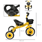 AIYAPLAY Toddler Trike: Adjustable Seat, Storage Basket & Bell, Durable Tricycle for 2-5 Years, Sunny Yellow - anydaydirect